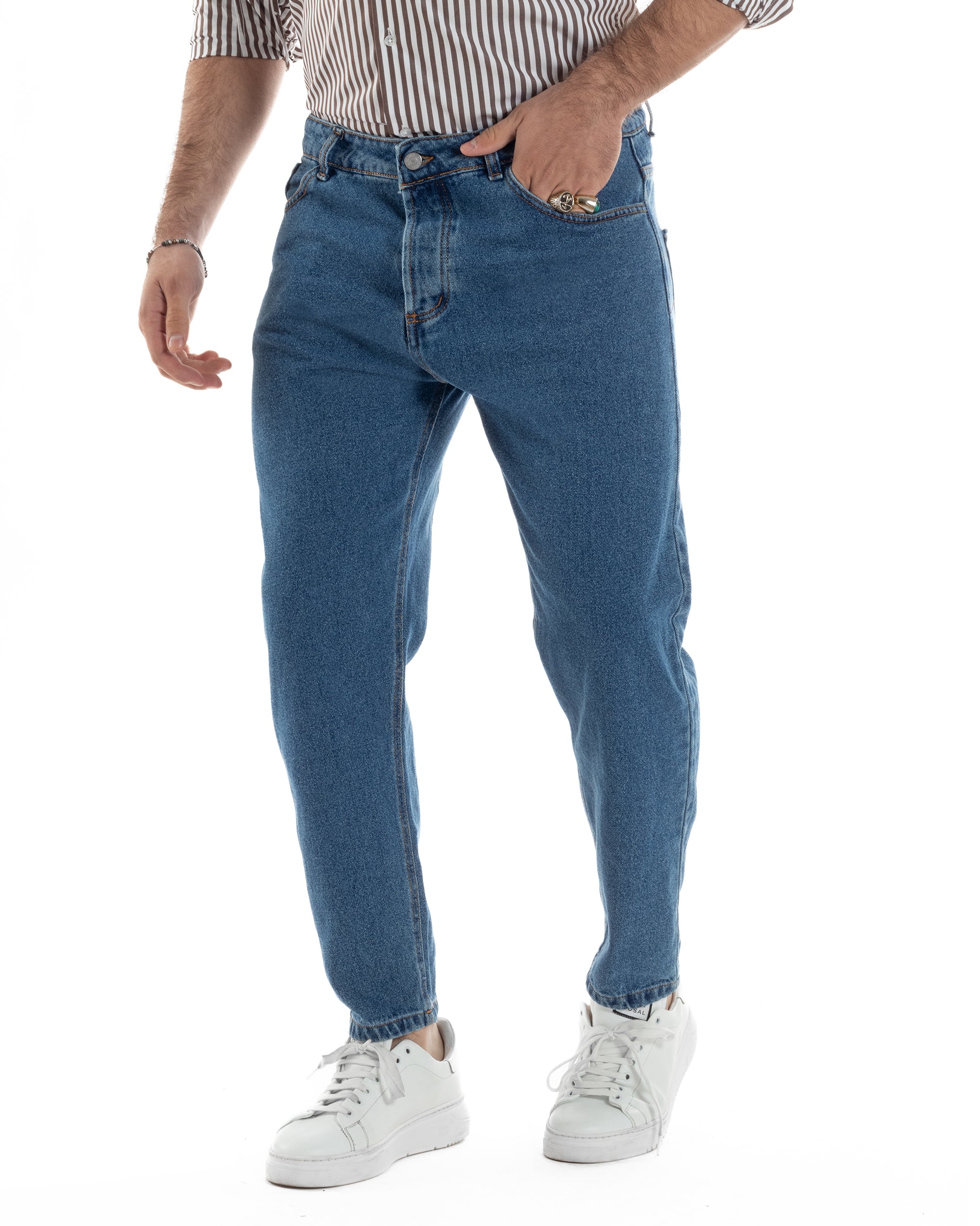 Jeans Uomo Pantaloni Cinque Tasche Regular Fit Basic Casual Denim Scuro GIOSAL-JS1075A