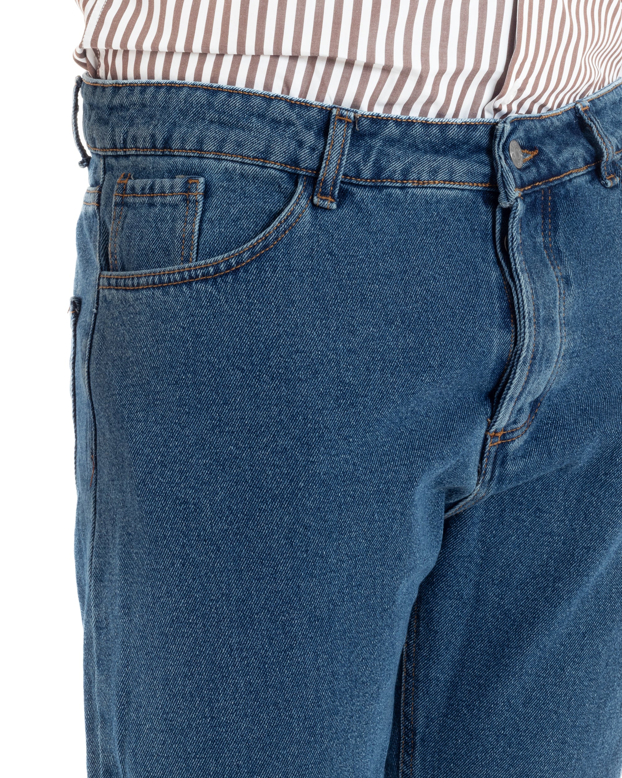 Jeans Uomo Pantaloni Cinque Tasche Regular Fit Basic Casual Denim Scuro GIOSAL-JS1075A