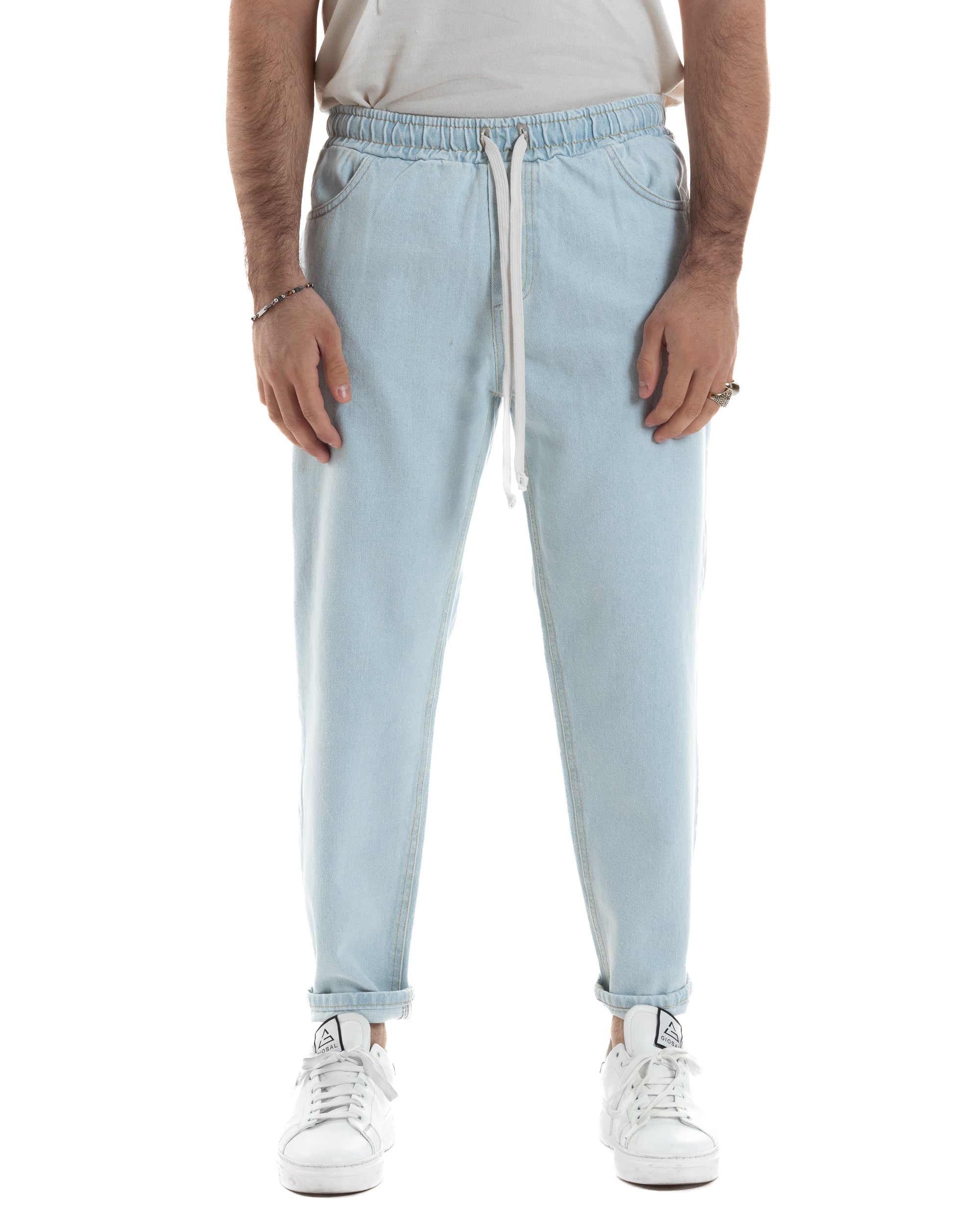 Jeans Uomo Jogger Basic Pantalaccio Con Coulisse Loose Fit Denim Chiaro GIOSAL-JS1078A