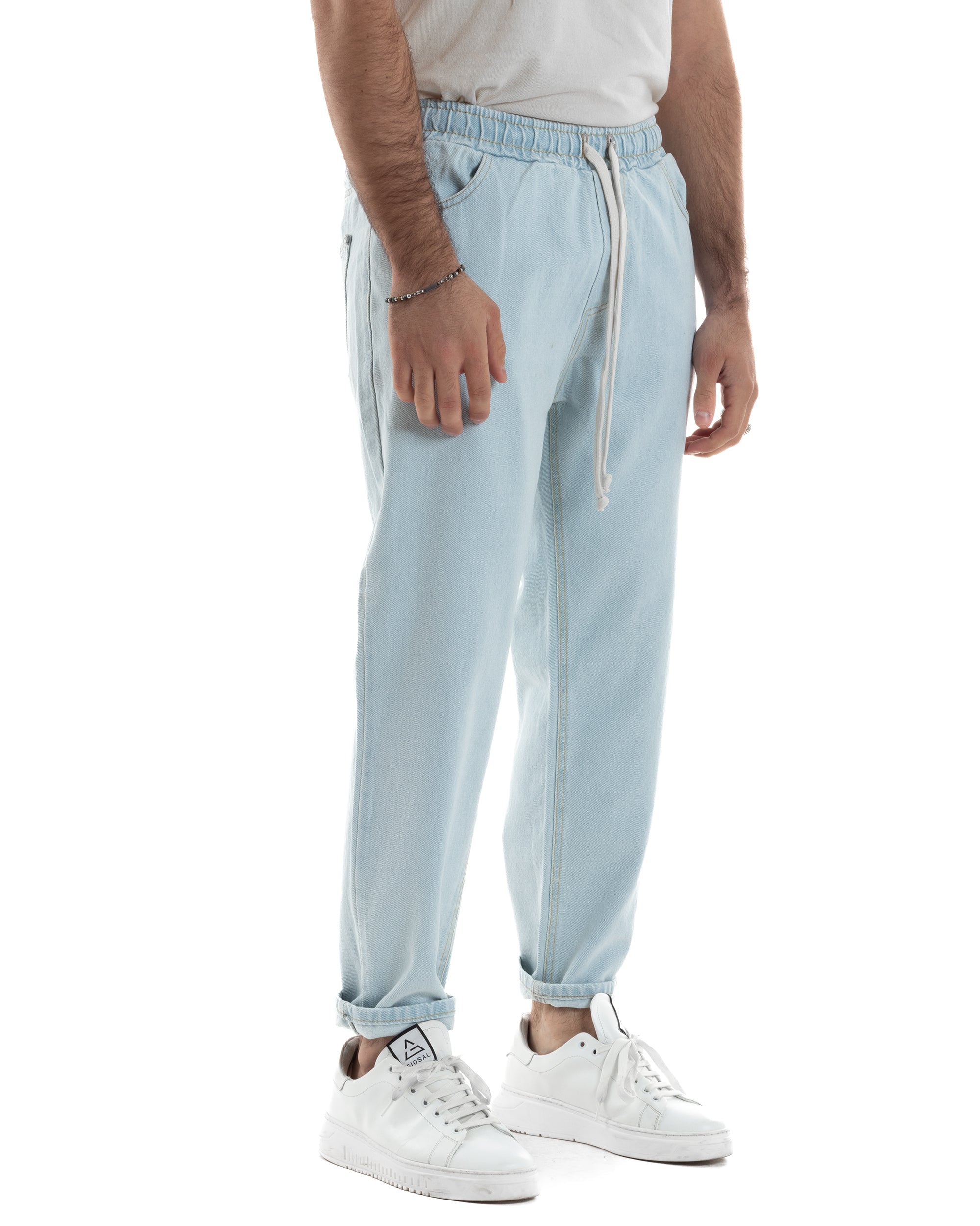 Jeans Uomo Jogger Basic Pantalaccio Con Coulisse Loose Fit Denim Chiaro GIOSAL-JS1078A