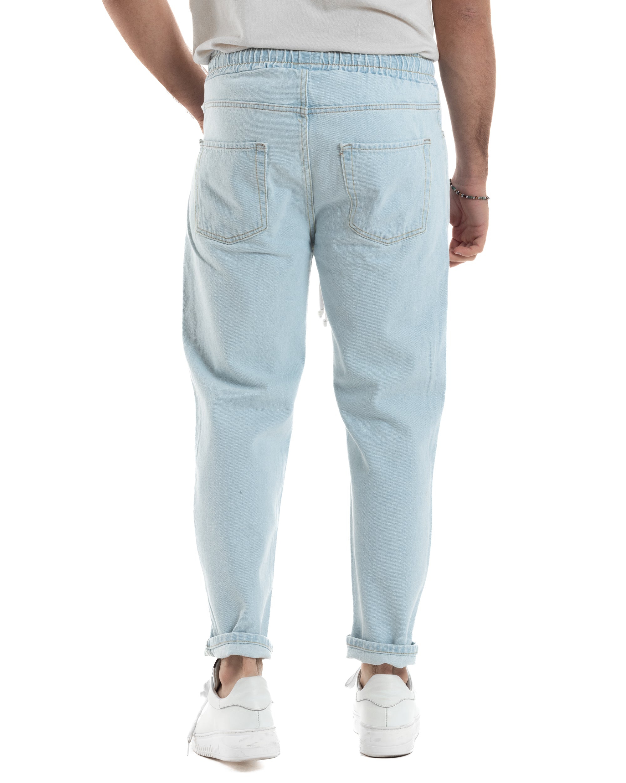 Jeans Uomo Jogger Basic Pantalaccio Con Coulisse Loose Fit Denim Chiaro GIOSAL-JS1078A