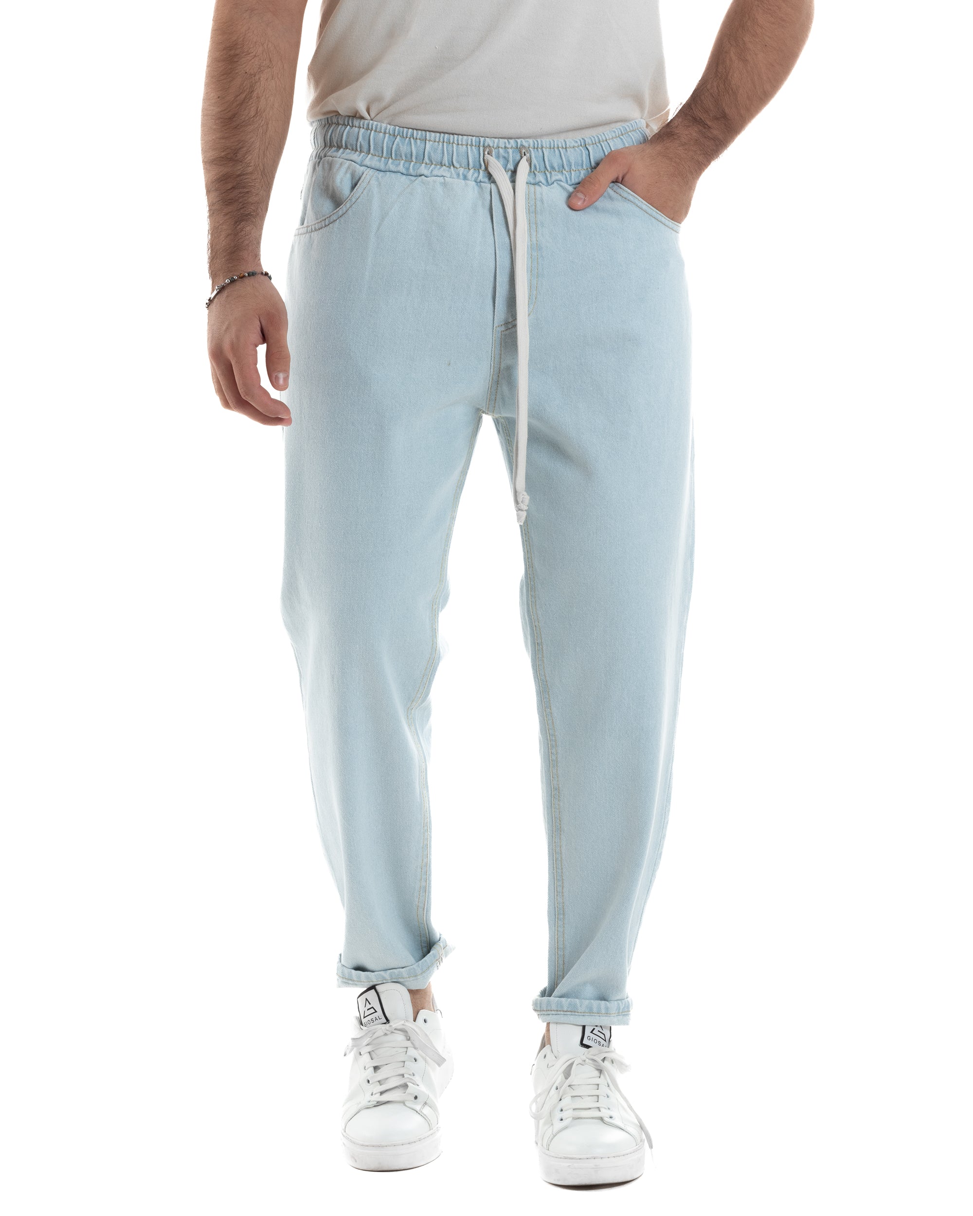 Jeans Uomo Jogger Basic Pantalaccio Con Coulisse Loose Fit Denim Chiaro GIOSAL-JS1078A