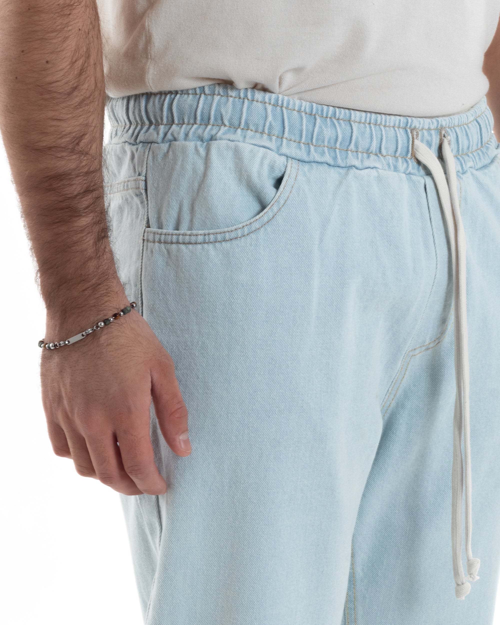 Jeans Uomo Jogger Basic Pantalaccio Con Coulisse Loose Fit Denim Chiaro GIOSAL-JS1078A