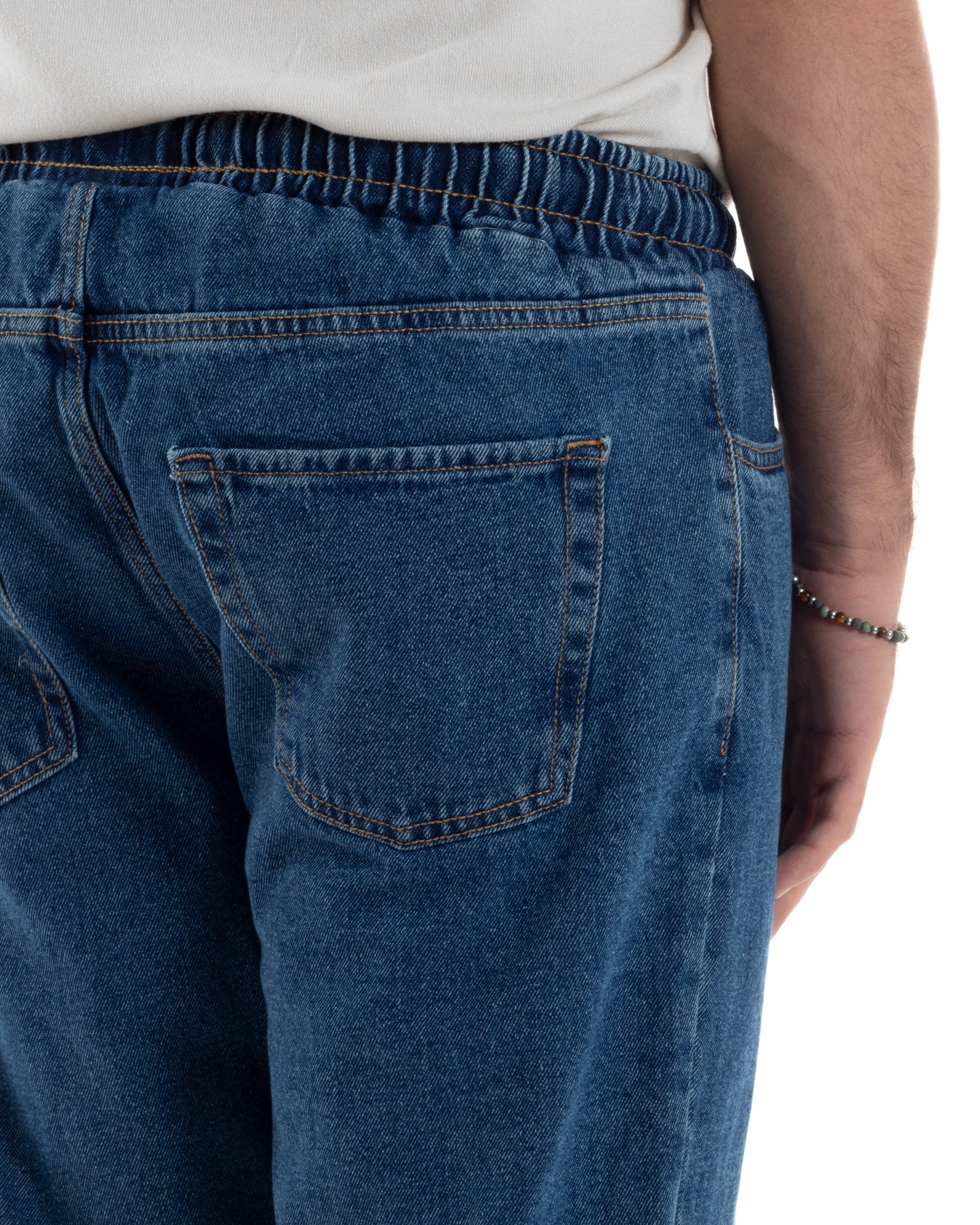 Jeans Uomo Jogger Basic Pantalaccio Con Coulisse Loose Fit Denim Scuro GIOSAL-JS1079A