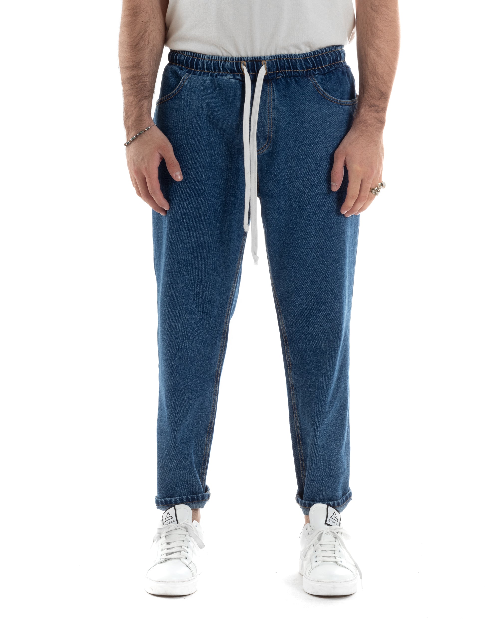 Jeans Uomo Jogger Basic Pantalaccio Con Coulisse Loose Fit Denim Scuro GIOSAL-JS1079A