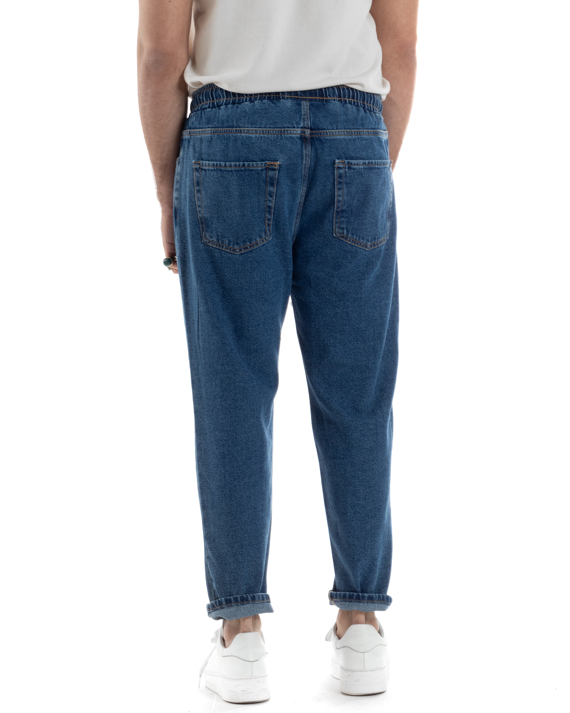 Jeans Uomo Jogger Basic Pantalaccio Con Coulisse Loose Fit Denim Scuro GIOSAL-JS1079A