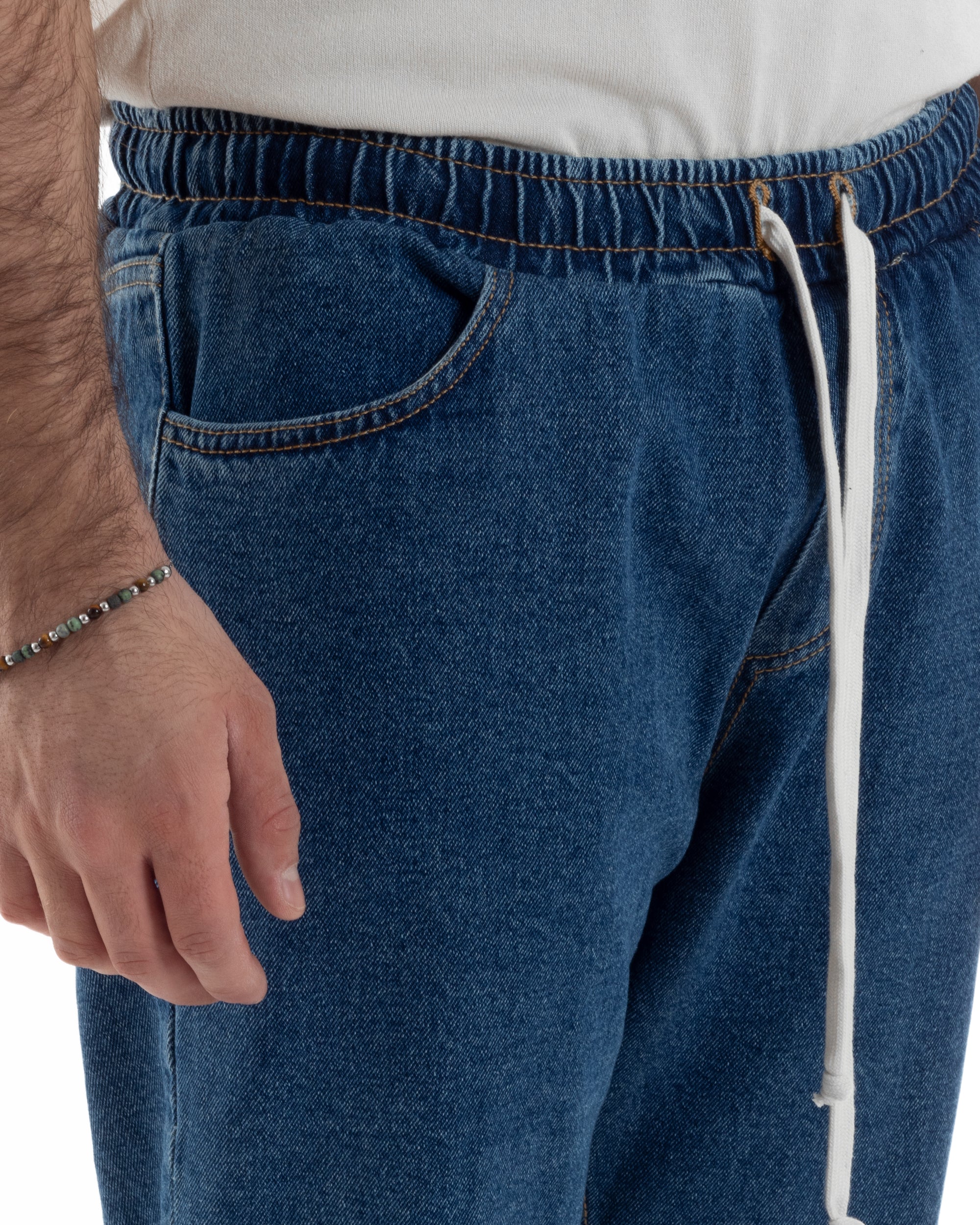 Jeans Uomo Jogger Basic Pantalaccio Con Coulisse Loose Fit Denim Scuro GIOSAL-JS1079A