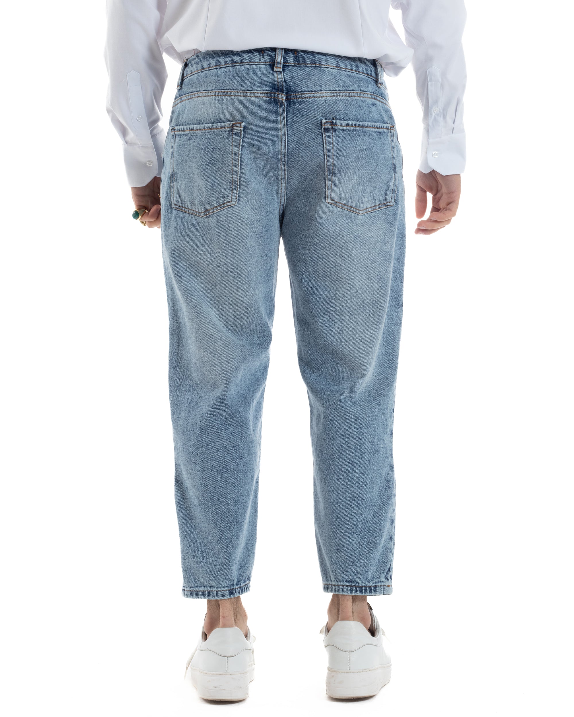 Jeans Uomo Straight Fit Pantaloni Stone Washed Con Rotture Abrasioni Denim Chiaro GIOSAL-JS1081A