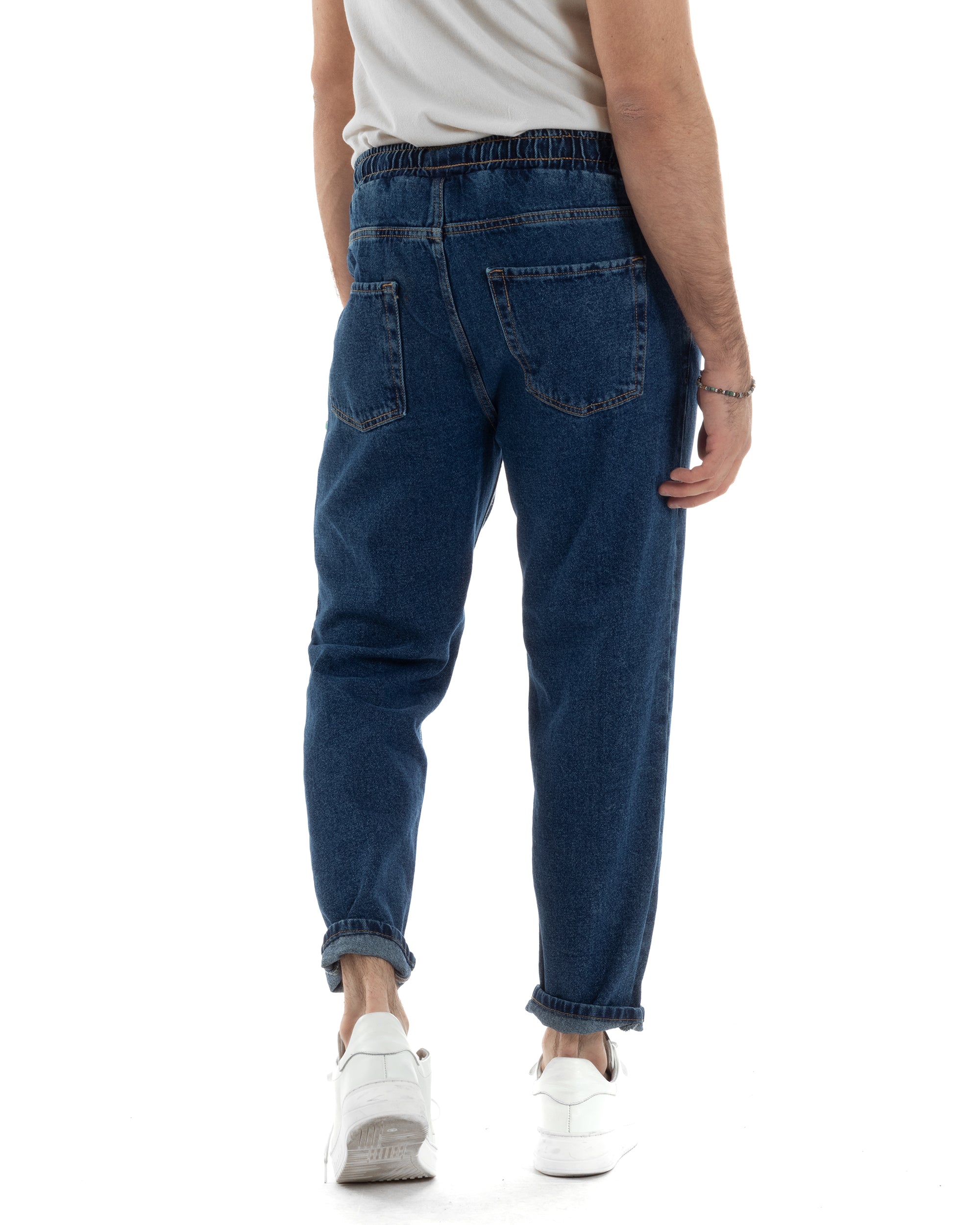 Jeans Uomo Con Rotture Jogger Pantaloni Con Coulisse Loose Fit Pantalaccio Denim Scuro GIOSAL-JS1082A