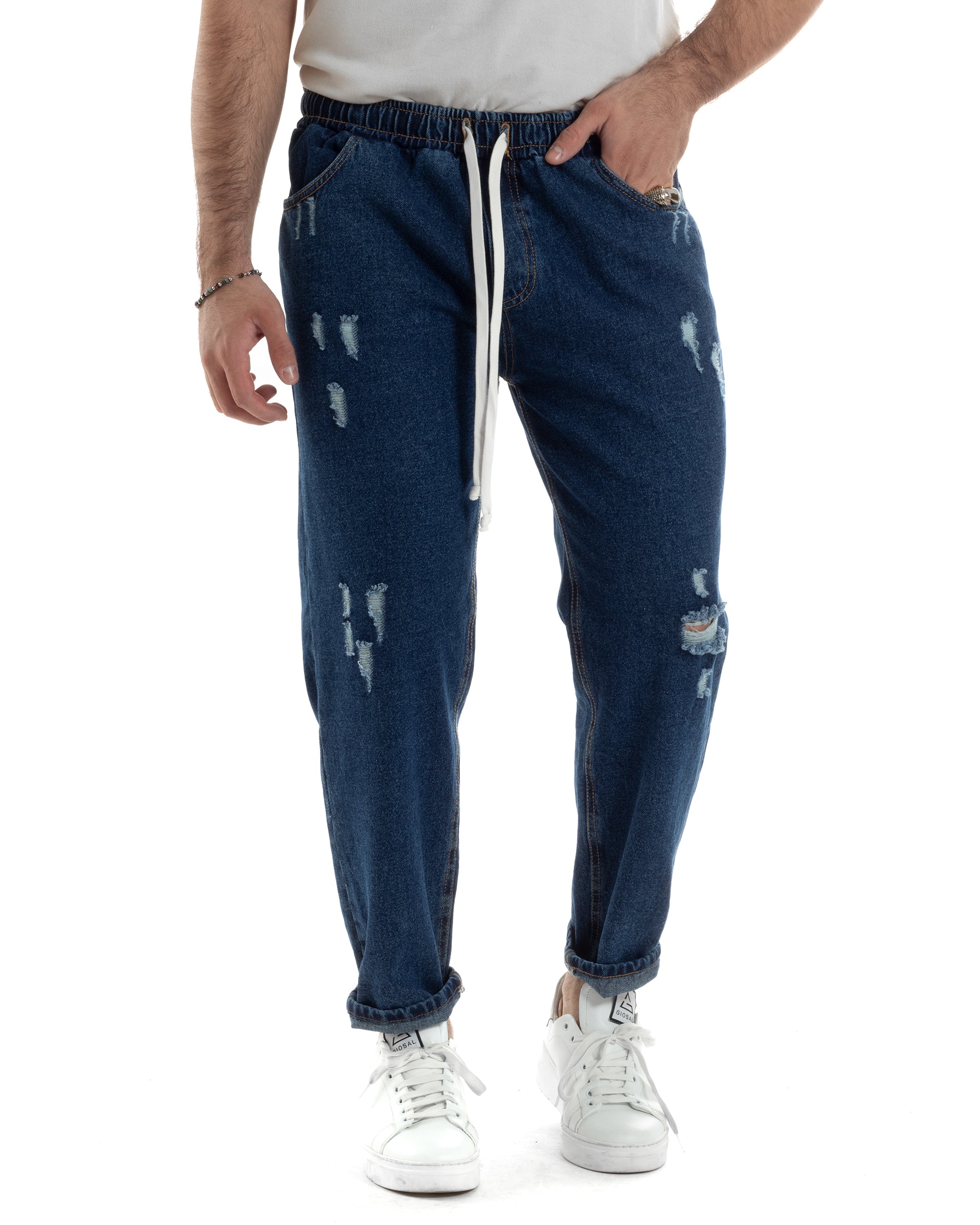 Pantalone Uomo Giosal Jeans Con Coulisse - Tinta Unita E Rotture, Made In Italy - Foto 2