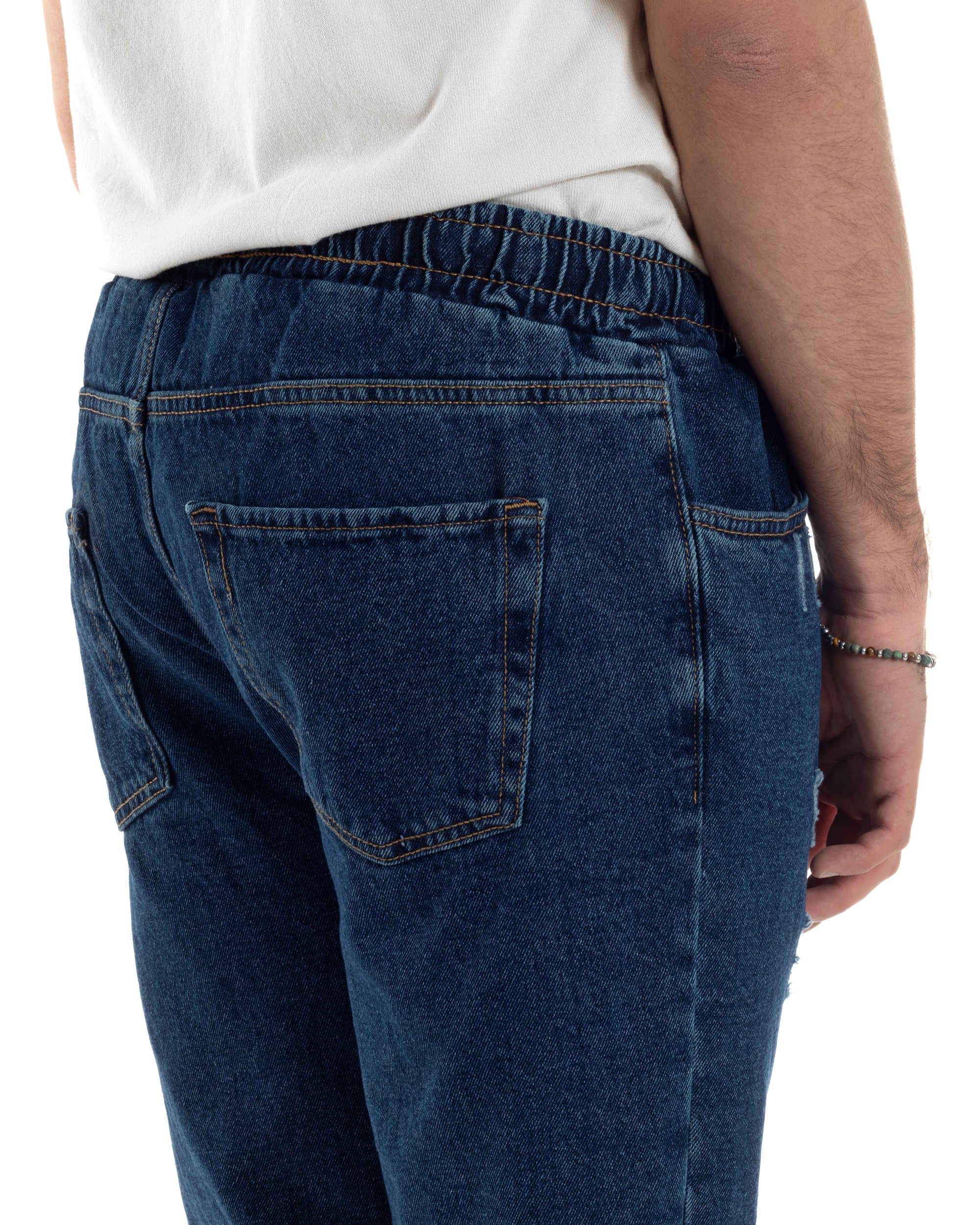 Jeans Uomo Con Rotture Jogger Pantaloni Con Coulisse Loose Fit Pantalaccio Denim Scuro GIOSAL-JS1082A