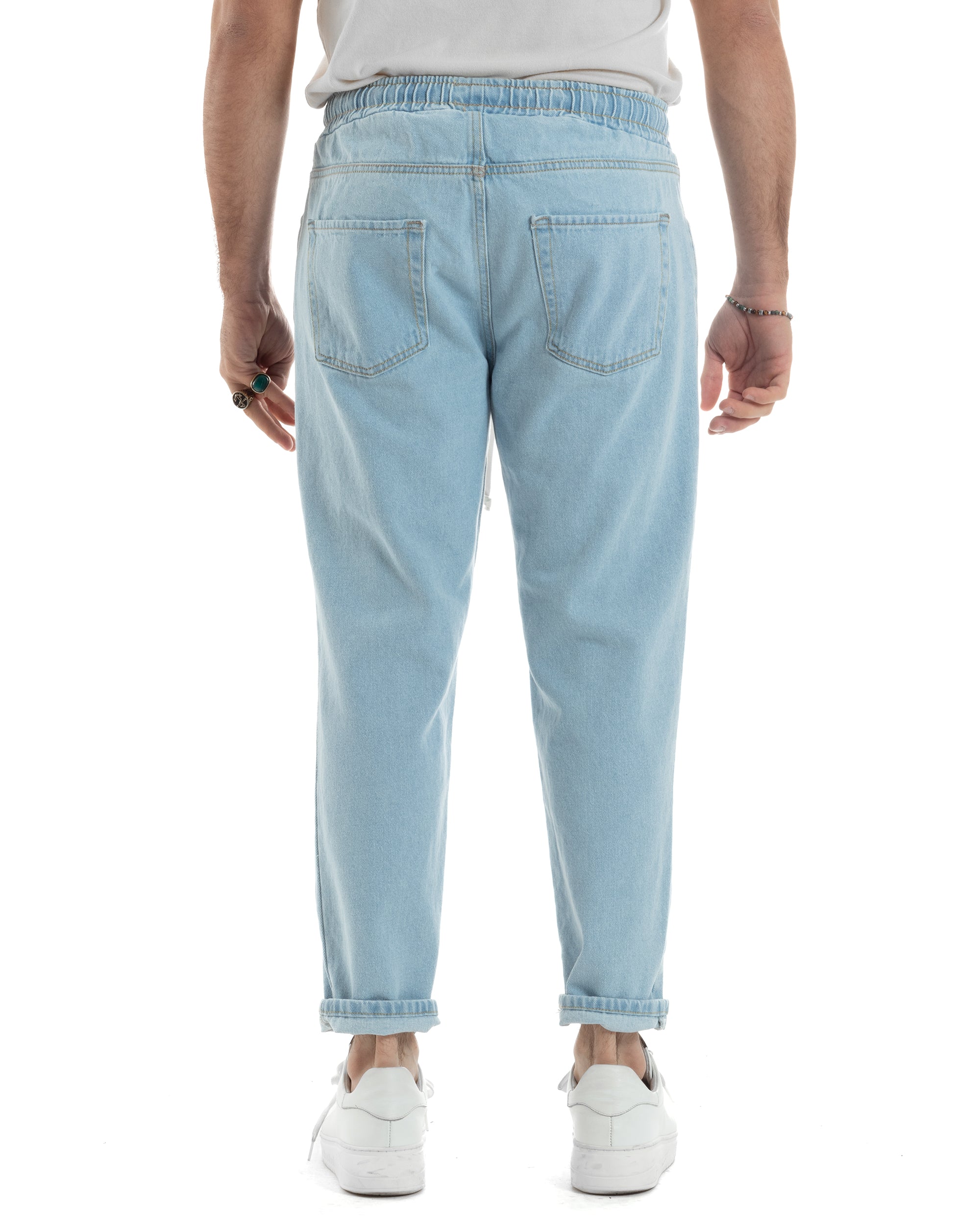 Jeans Uomo Con Rotture Jogger Pantaloni Con Coulisse Loose Fit Pantalaccio Denim Chiaro GIOSAL-JS1083A