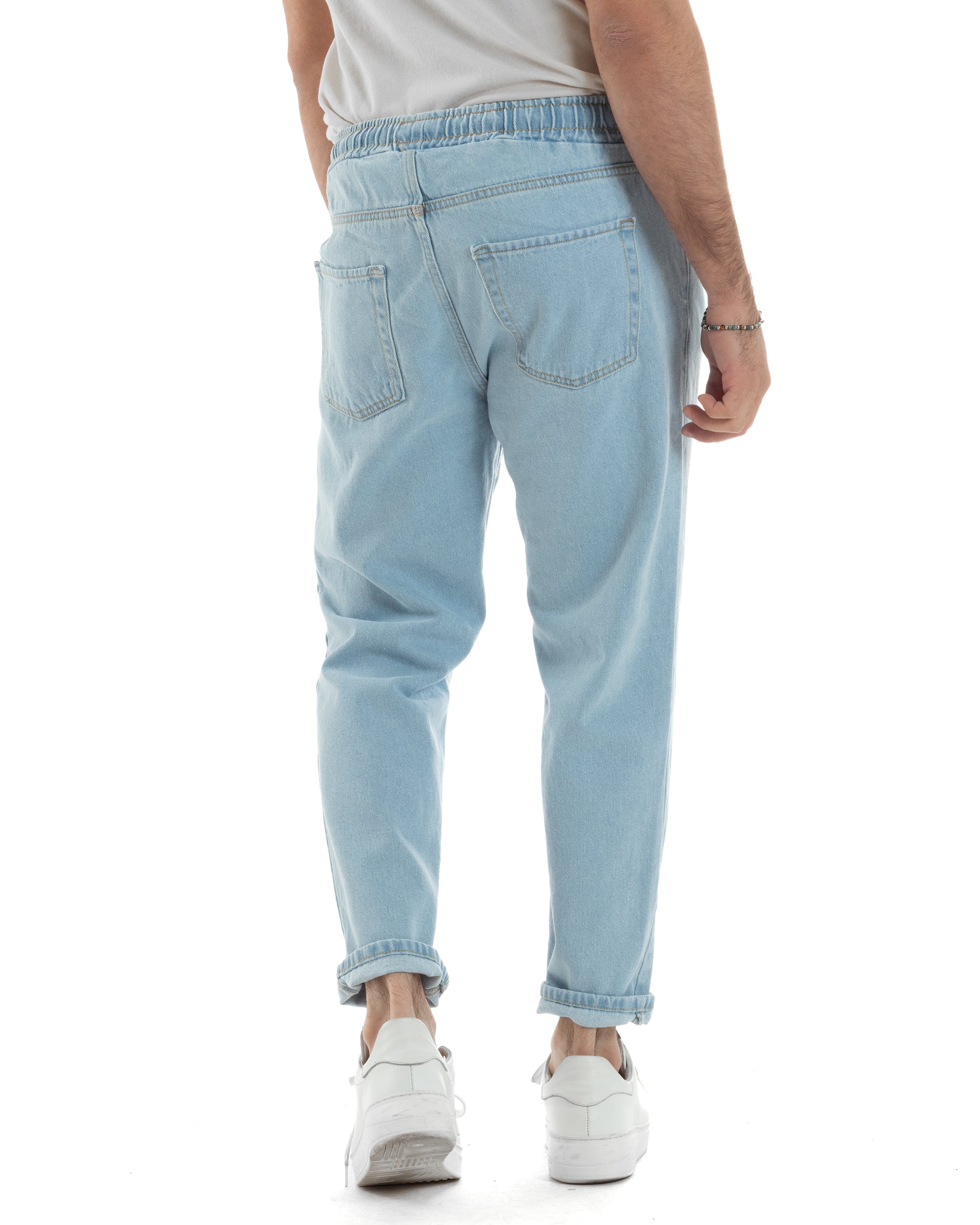 Jeans Uomo Con Rotture Jogger Pantaloni Con Coulisse Loose Fit Pantalaccio Denim Chiaro GIOSAL-JS1083A