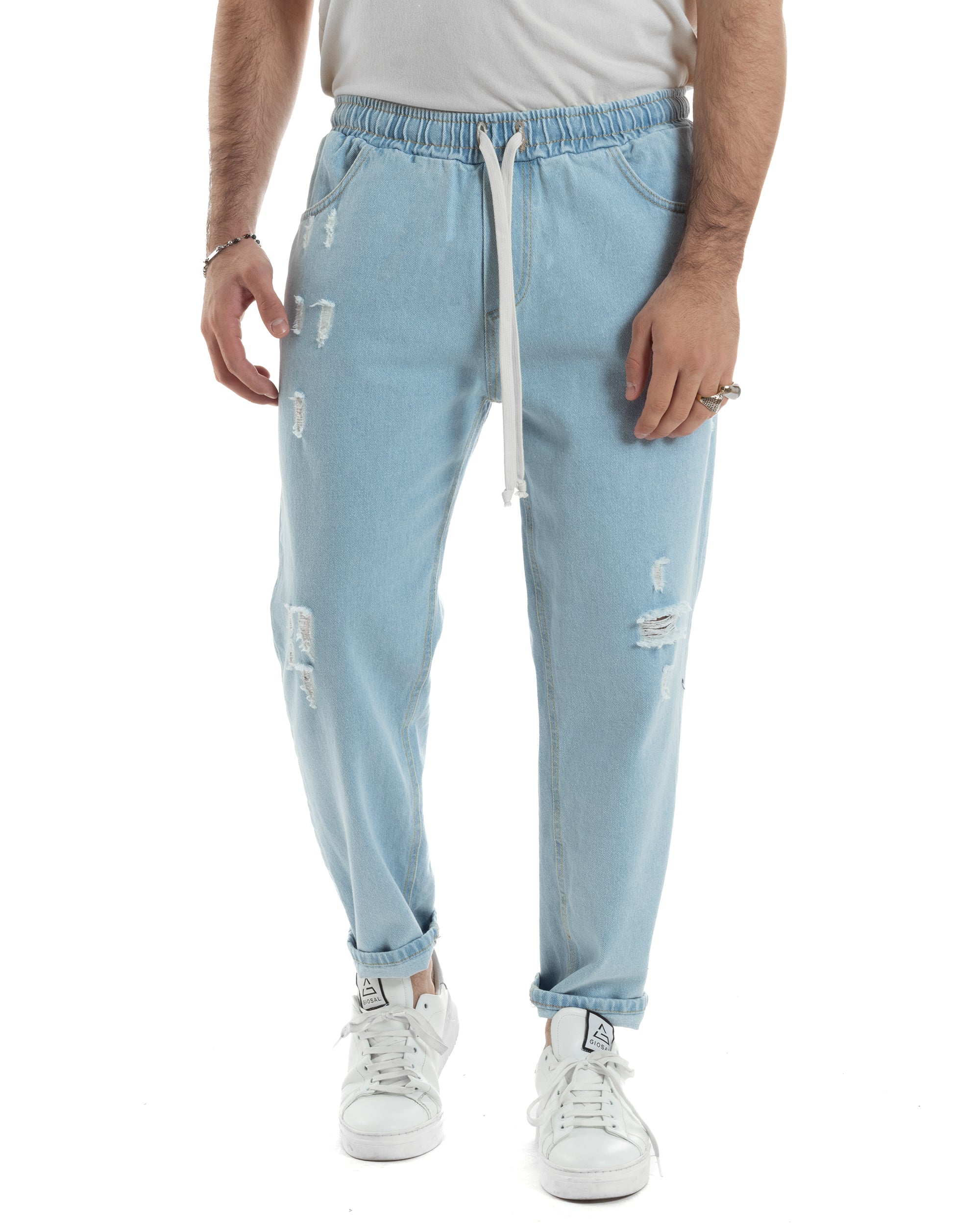 Jeans Uomo Con Rotture Jogger Pantaloni Con Coulisse Loose Fit Pantala