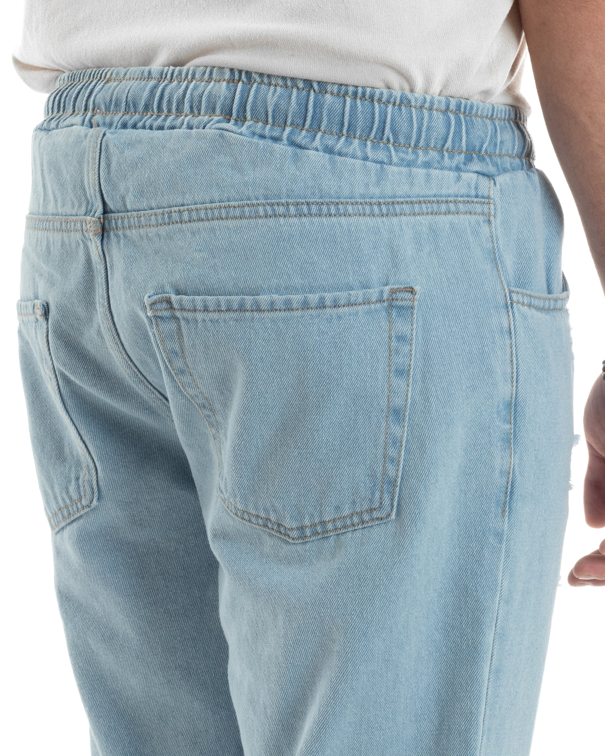 Jeans Uomo Con Rotture Jogger Pantaloni Con Coulisse Loose Fit Pantalaccio Denim Chiaro GIOSAL-JS1083A
