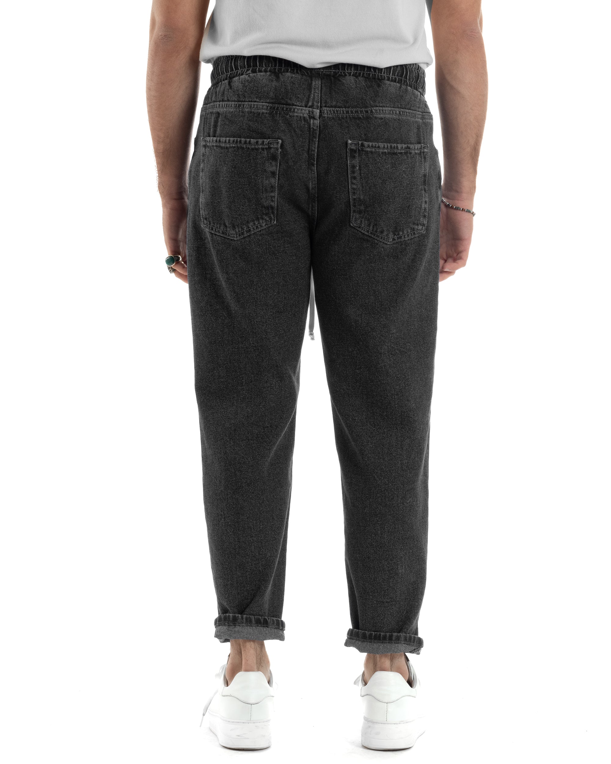 Jeans Uomo Con Rotture Jogger Pantaloni Con Coulisse Loose Fit Pantalaccio Denim Nero GIOSAL-JS1084A