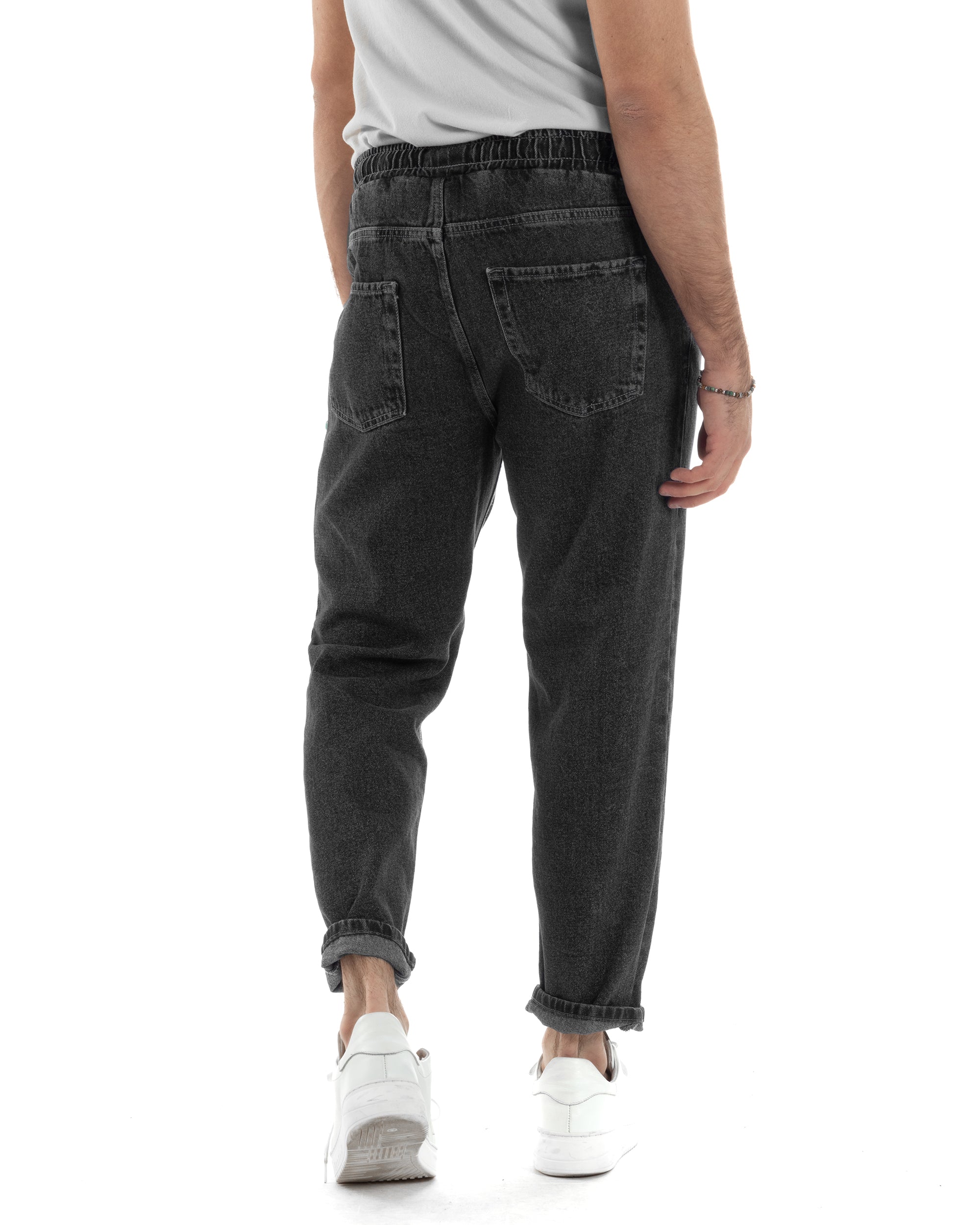 Jeans Uomo Con Rotture Jogger Pantaloni Con Coulisse Loose Fit Pantalaccio Denim Nero GIOSAL-JS1084A