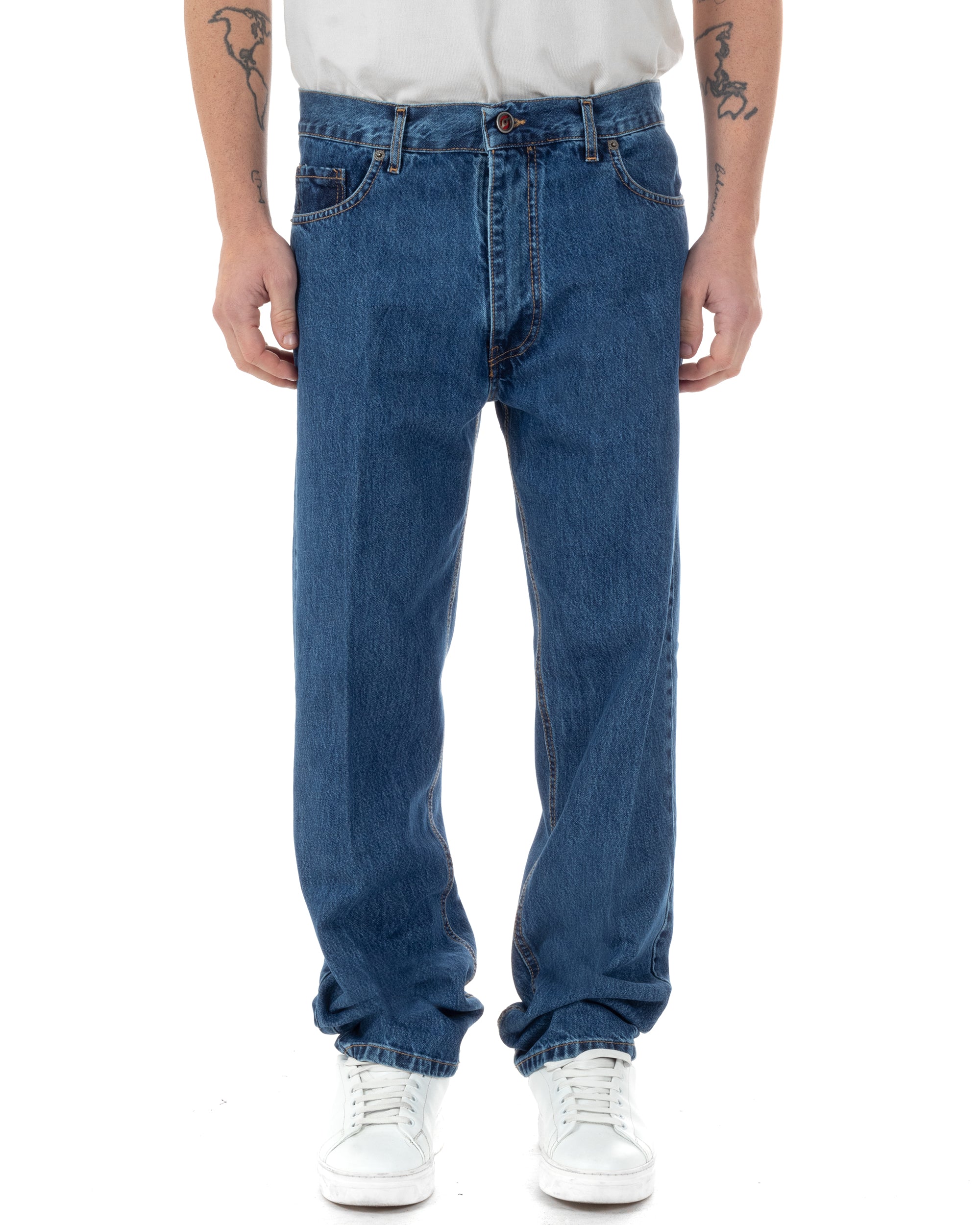 Jeans Uomo Baggy Pantaloni Fondo Ampio Largo Relaxed Fit Casual Basic Denim GIOSAL-JS1086A