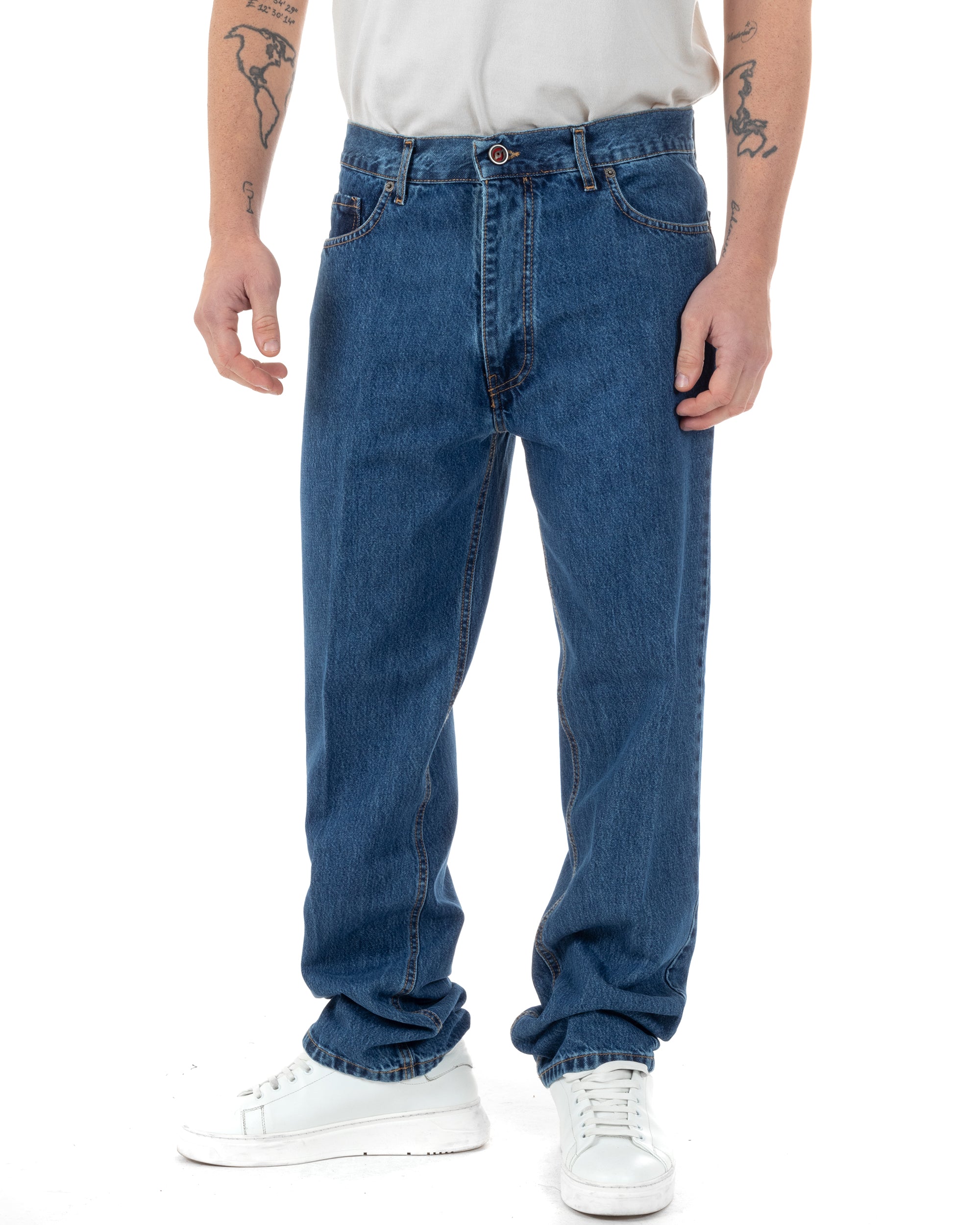 Jeans Uomo Baggy Pantaloni Fondo Ampio Largo Relaxed Fit Casual Basic Denim GIOSAL-JS1086A
