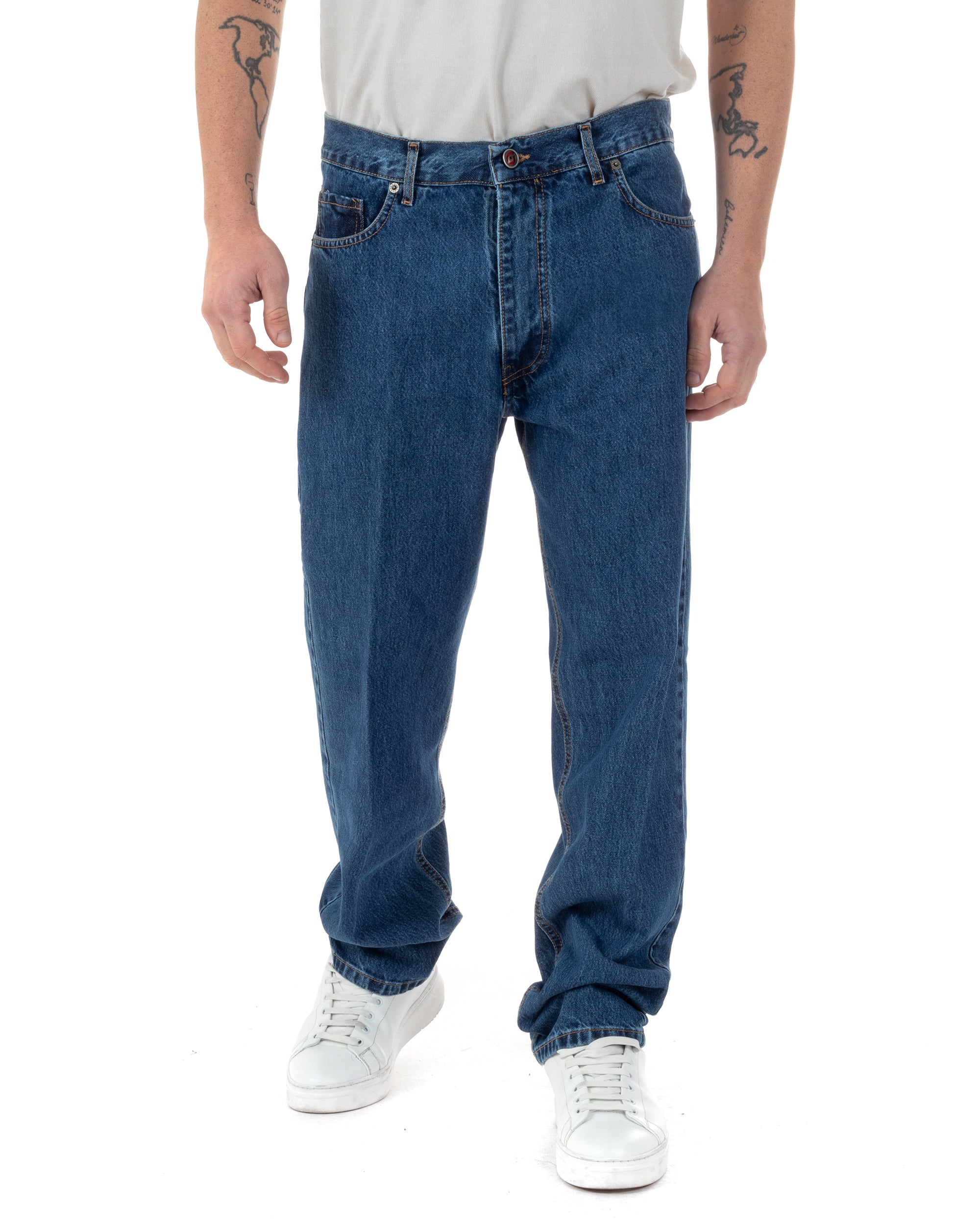 Jeans Uomo Baggy Pantaloni Fondo Ampio Largo Relaxed Fit Casual Basic Denim GIOSAL-JS1086A