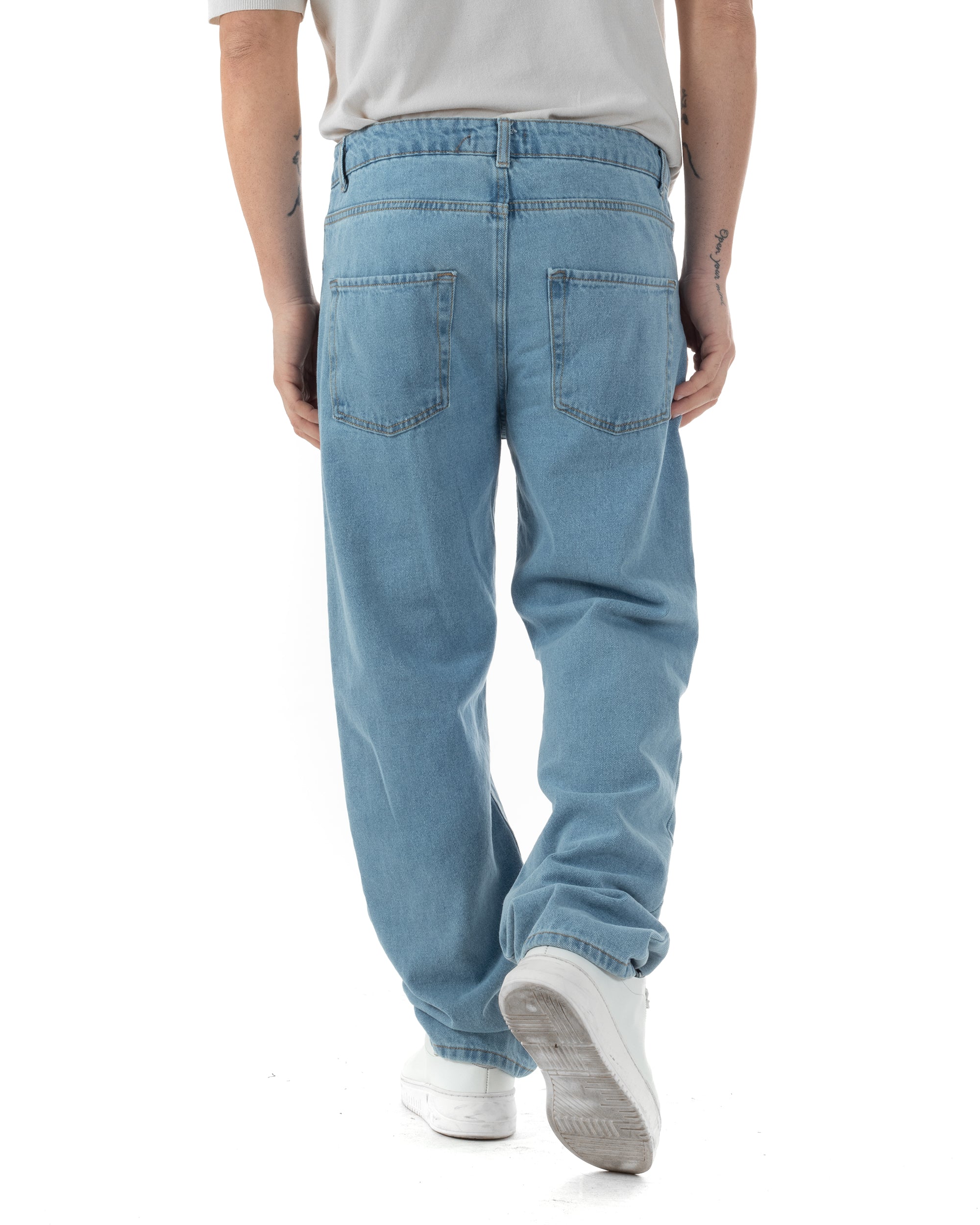 Jeans Uomo Baggy Pantaloni Fondo Ampio Largo Relaxed Fit Casual Basic Denim Chiaro GIOSAL-JS1087A