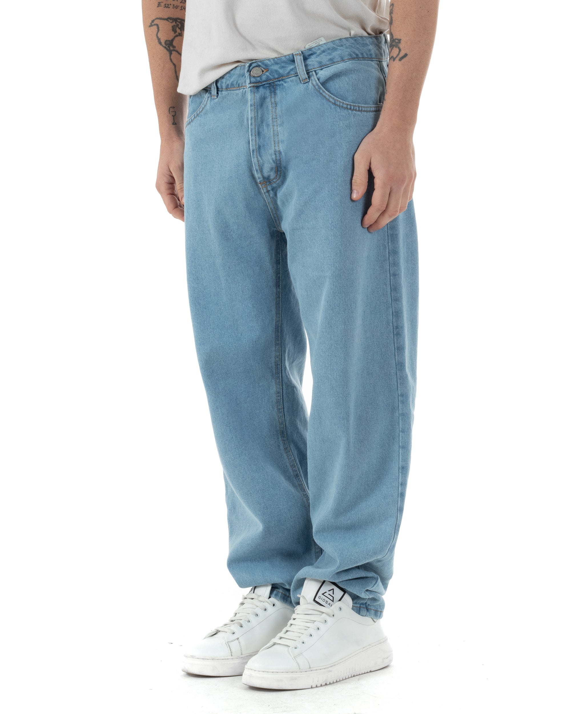 Jeans Uomo Baggy Pantaloni Fondo Ampio Largo Relaxed Fit Casual Basic Denim Chiaro GIOSAL-JS1087A