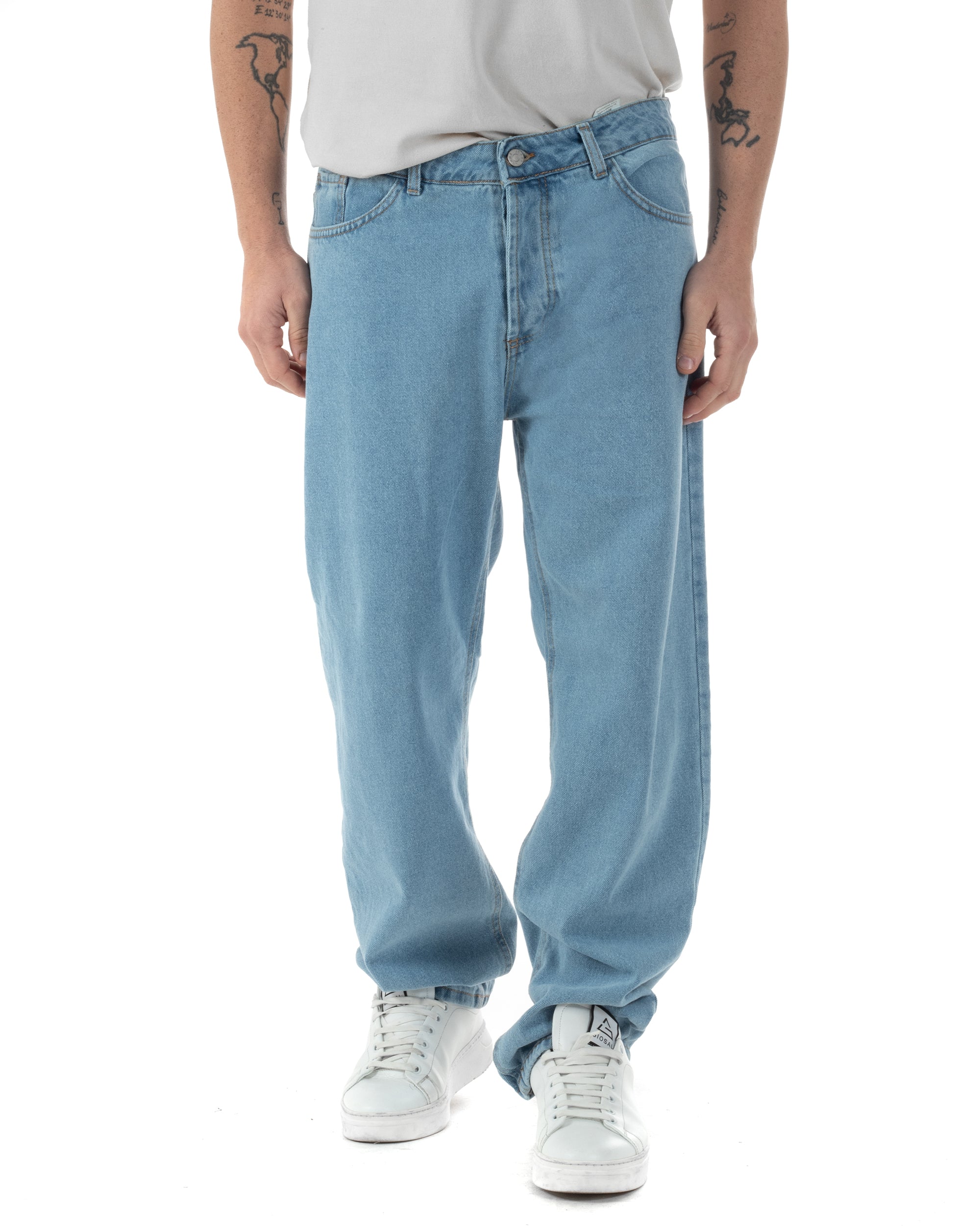 Jeans Uomo Baggy Pantaloni Fondo Ampio Largo Relaxed Fit Casual Basic Denim Chiaro GIOSAL-JS1087A