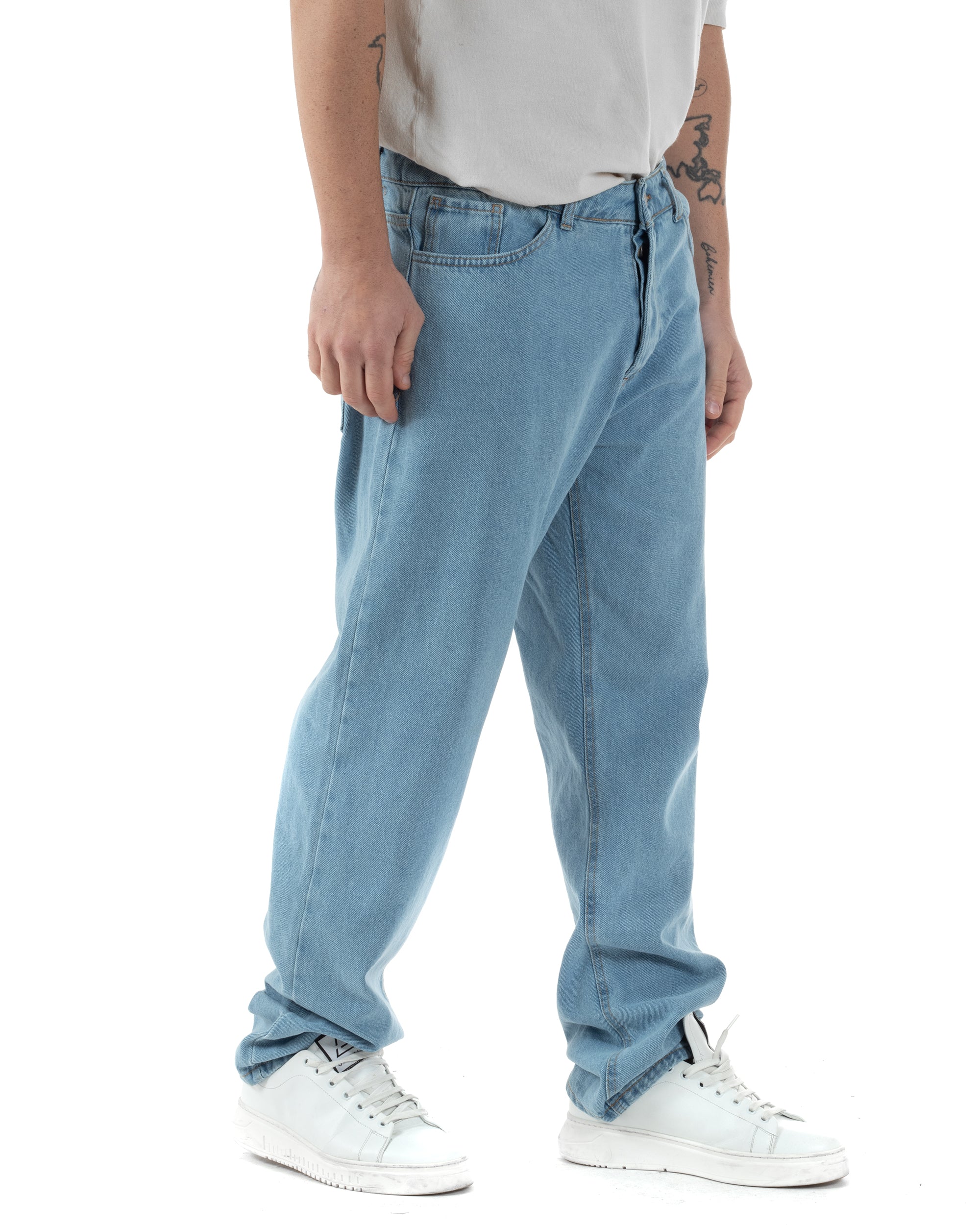 Jeans Uomo Baggy Pantaloni Fondo Ampio Largo Relaxed Fit Casual Basic Denim Chiaro GIOSAL-JS1087A