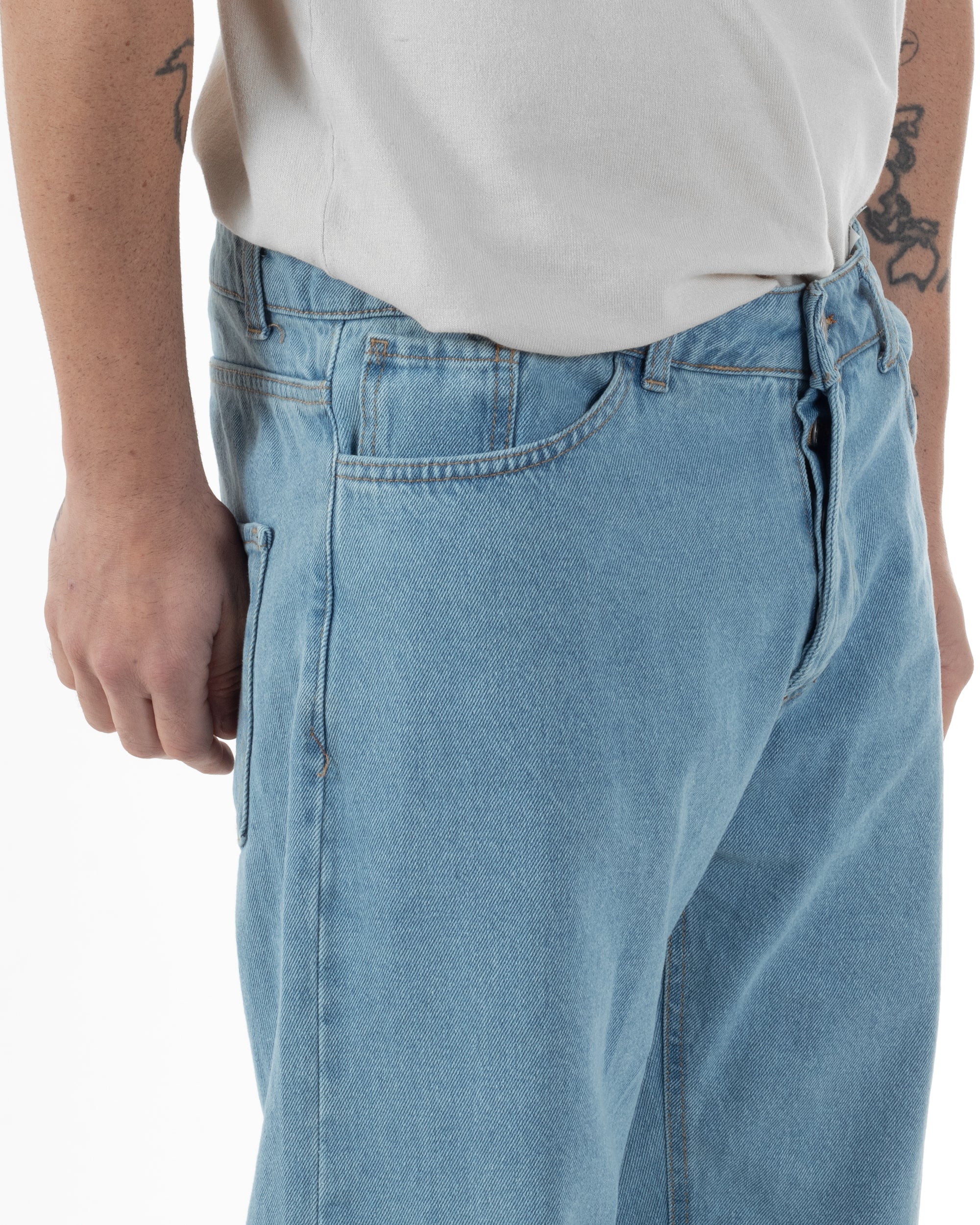 Jeans Uomo Baggy Pantaloni Fondo Ampio Largo Relaxed Fit Casual Basic Denim Chiaro GIOSAL-JS1087A