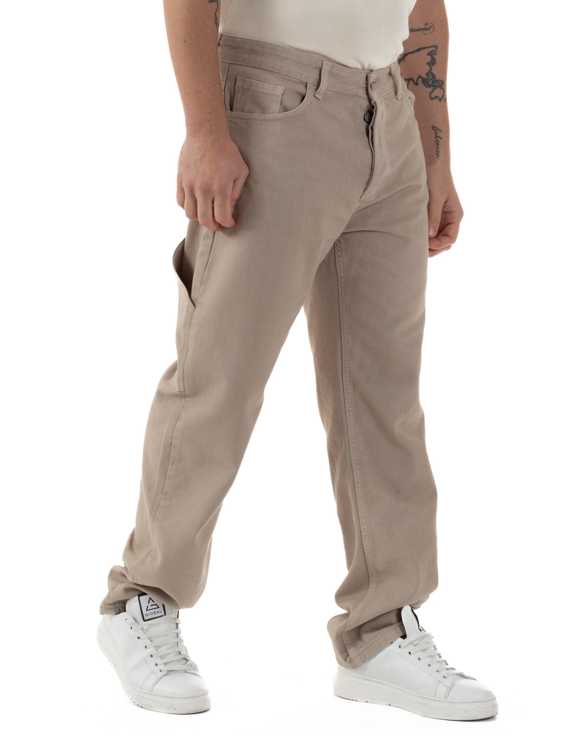 Jeans Uomo Carpenter Worker Pantaloni Baggy Cargo Comodo Fondo Largo Ampio Tinta Unita Beige GIOSAL-JS1088A