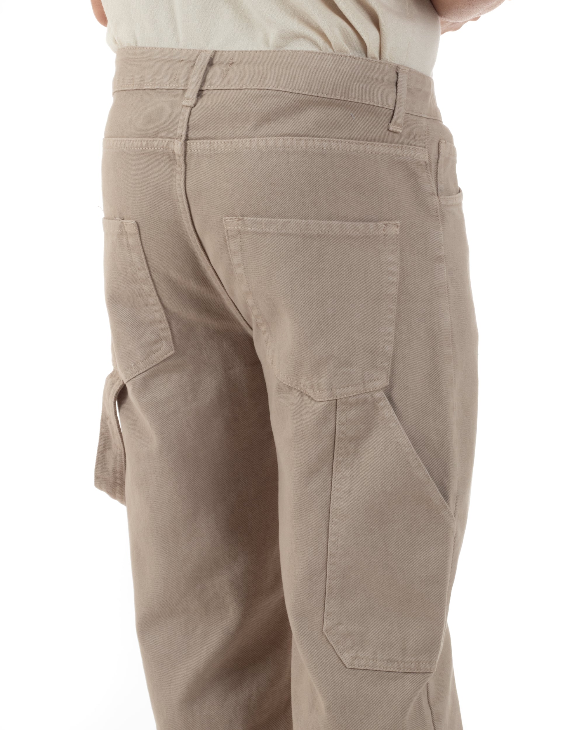 Jeans Uomo Carpenter Worker Pantaloni Baggy Cargo Comodo Fondo Largo Ampio Tinta Unita Beige GIOSAL-JS1088A