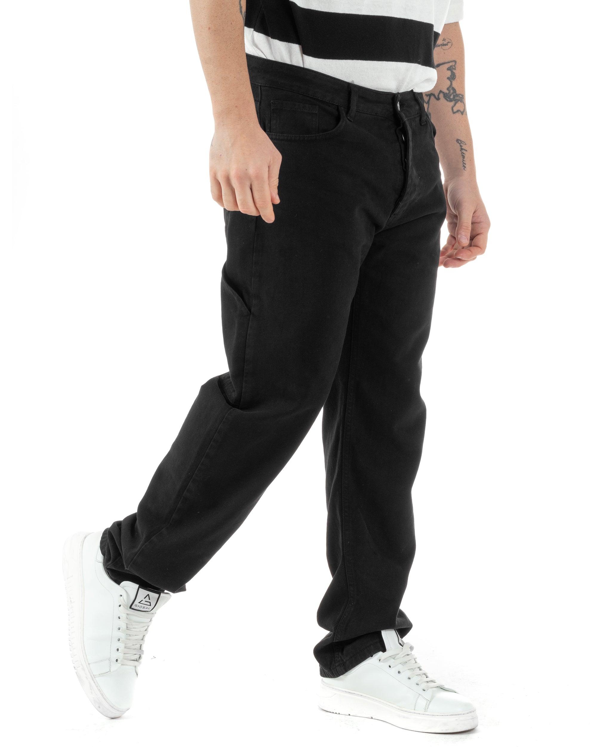 Jeans Uomo Carpenter Worker Pantaloni Baggy Cargo Comodo Fondo Largo Ampio Tinta Unita Nero GIOSAL-JS1089A