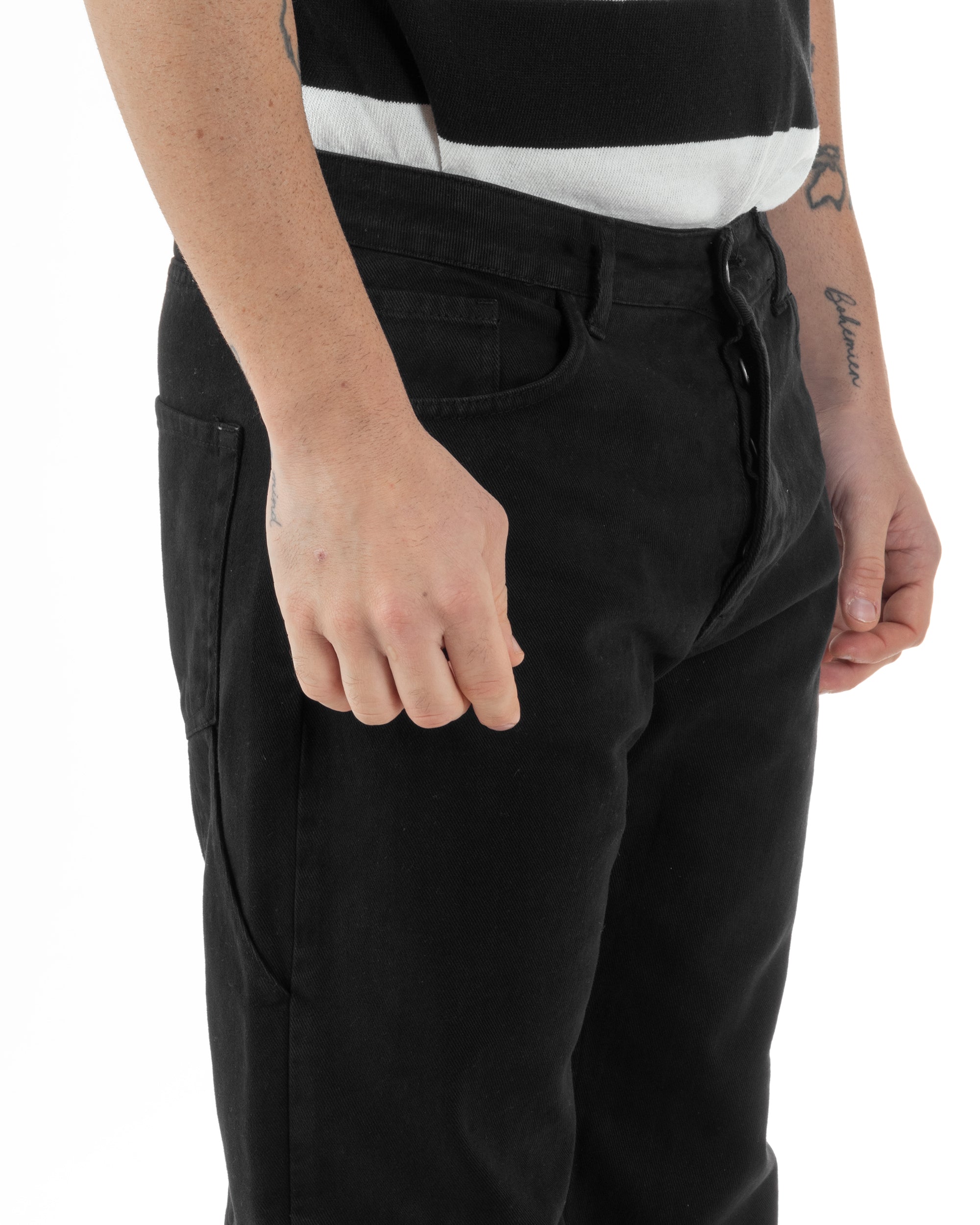 Jeans Uomo Carpenter Worker Pantaloni Baggy Cargo Comodo Fondo Largo Ampio Tinta Unita Nero GIOSAL-JS1089A