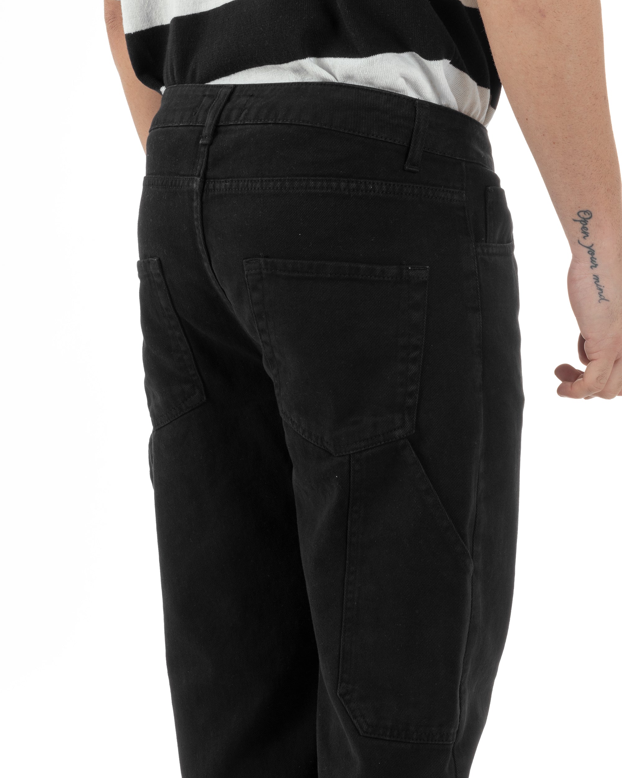 Jeans Uomo Carpenter Worker Pantaloni Baggy Cargo Comodo Fondo Largo Ampio Tinta Unita Nero GIOSAL-JS1089A