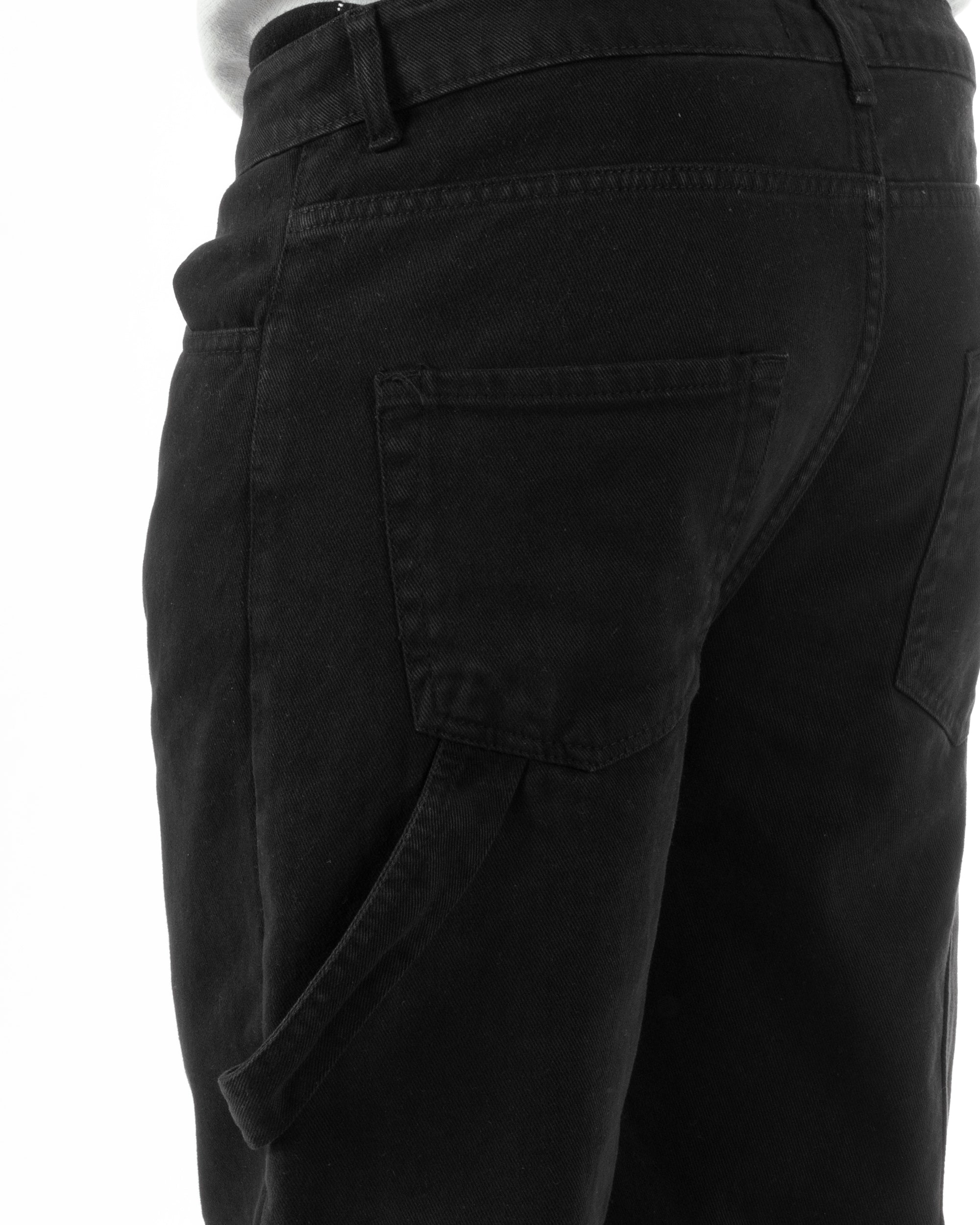 Jeans Uomo Carpenter Worker Pantaloni Baggy Cargo Comodo Fondo Largo Ampio Tinta Unita Nero GIOSAL-JS1089A