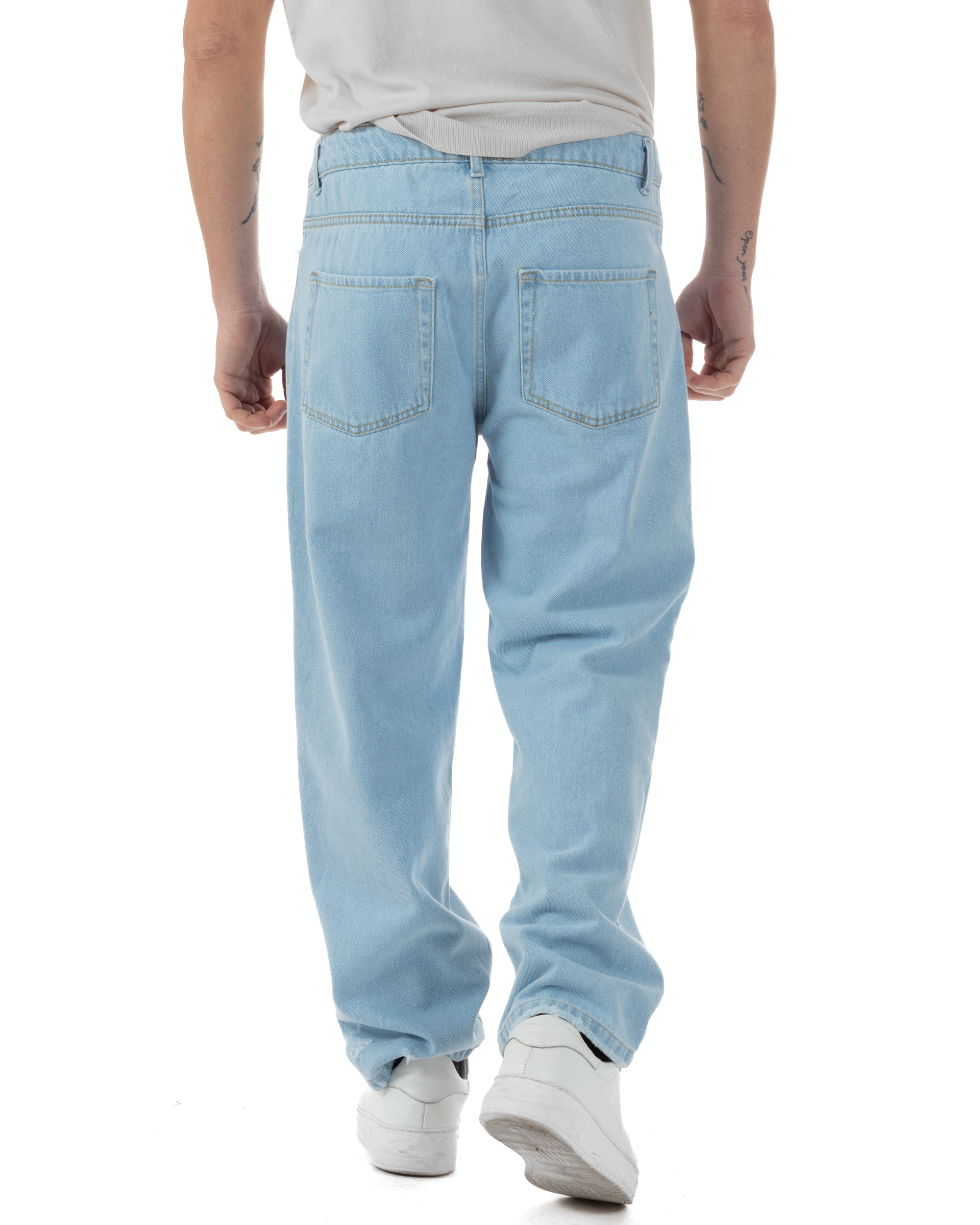 Jeans Uomo Baggy Sfrangiato Pantaloni Con Rotture Comodi Fondo Largo Casual Denim Chiaro GIOSAL-JS1090A
