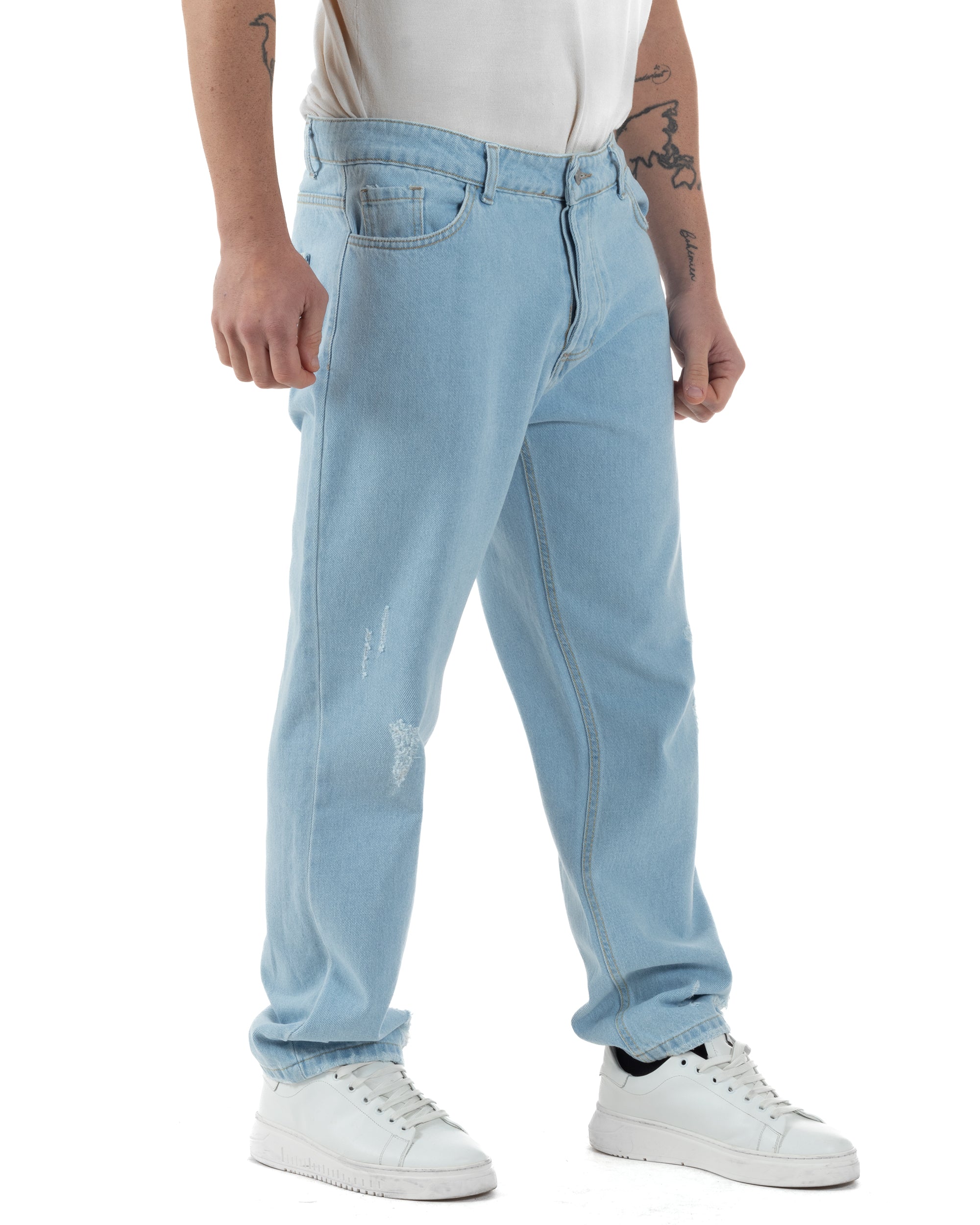 Jeans Uomo Baggy Sfrangiato Pantaloni Con Rotture Comodi Fondo Largo Casual Denim Chiaro GIOSAL-JS1090A