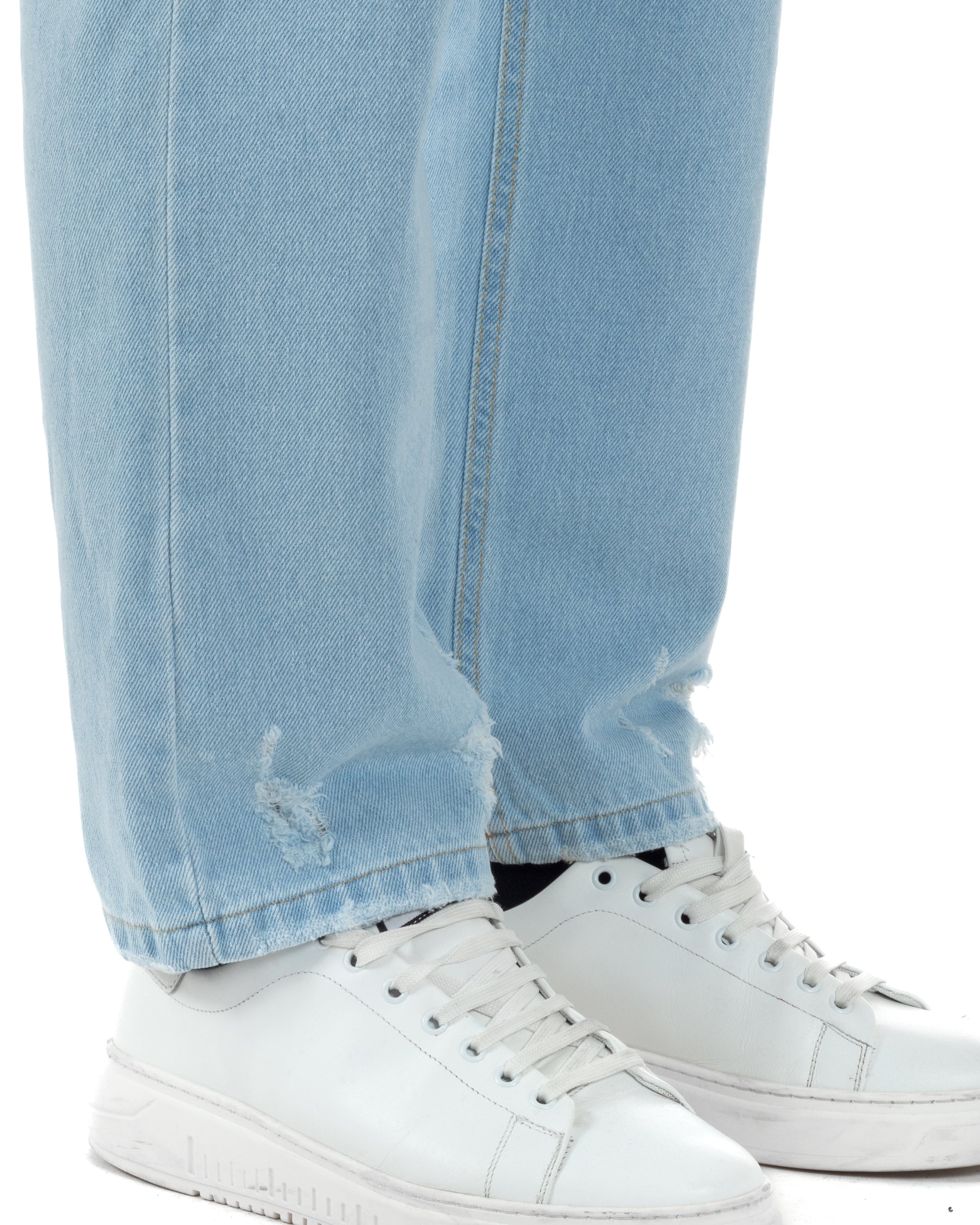 Jeans Uomo Baggy Sfrangiato Pantaloni Con Rotture Comodi Fondo Largo Casual Denim Chiaro GIOSAL-JS1090A