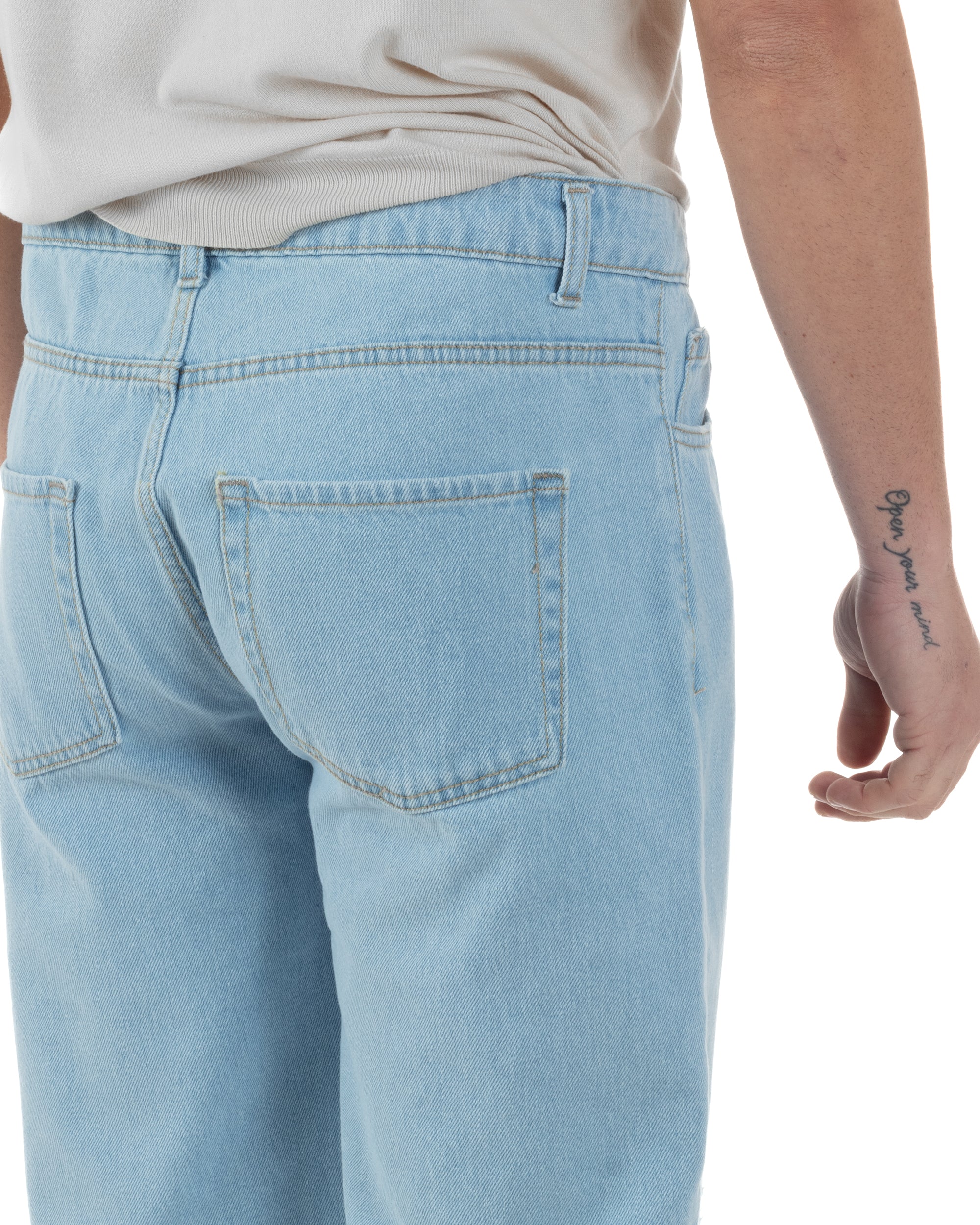 Jeans Uomo Baggy Sfrangiato Pantaloni Con Rotture Comodi Fondo Largo Casual Denim Chiaro GIOSAL-JS1090A