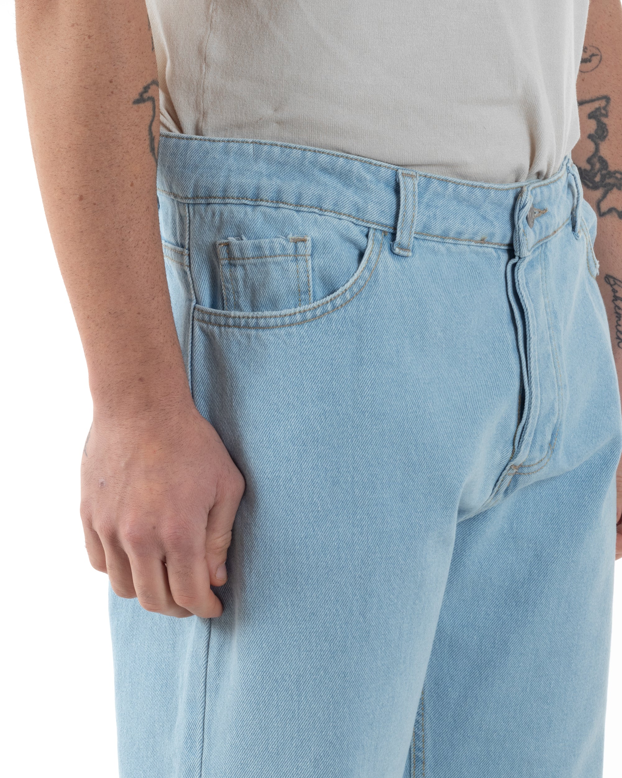 Jeans Uomo Baggy Sfrangiato Pantaloni Con Rotture Comodi Fondo Largo Casual Denim Chiaro GIOSAL-JS1090A