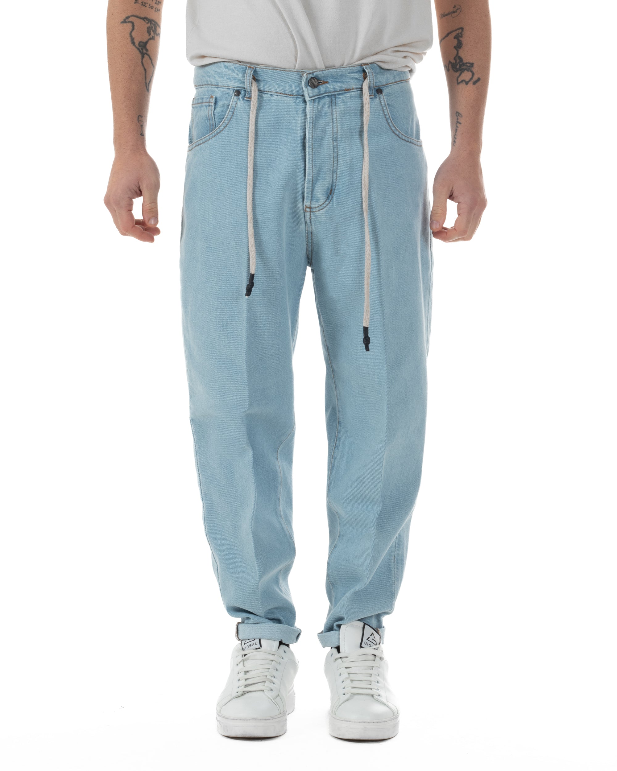 Jeans Uomo Pantaloni Con Laccio Regolatore Casual Basic Denim Chiaro GIOSAL-JS1092A