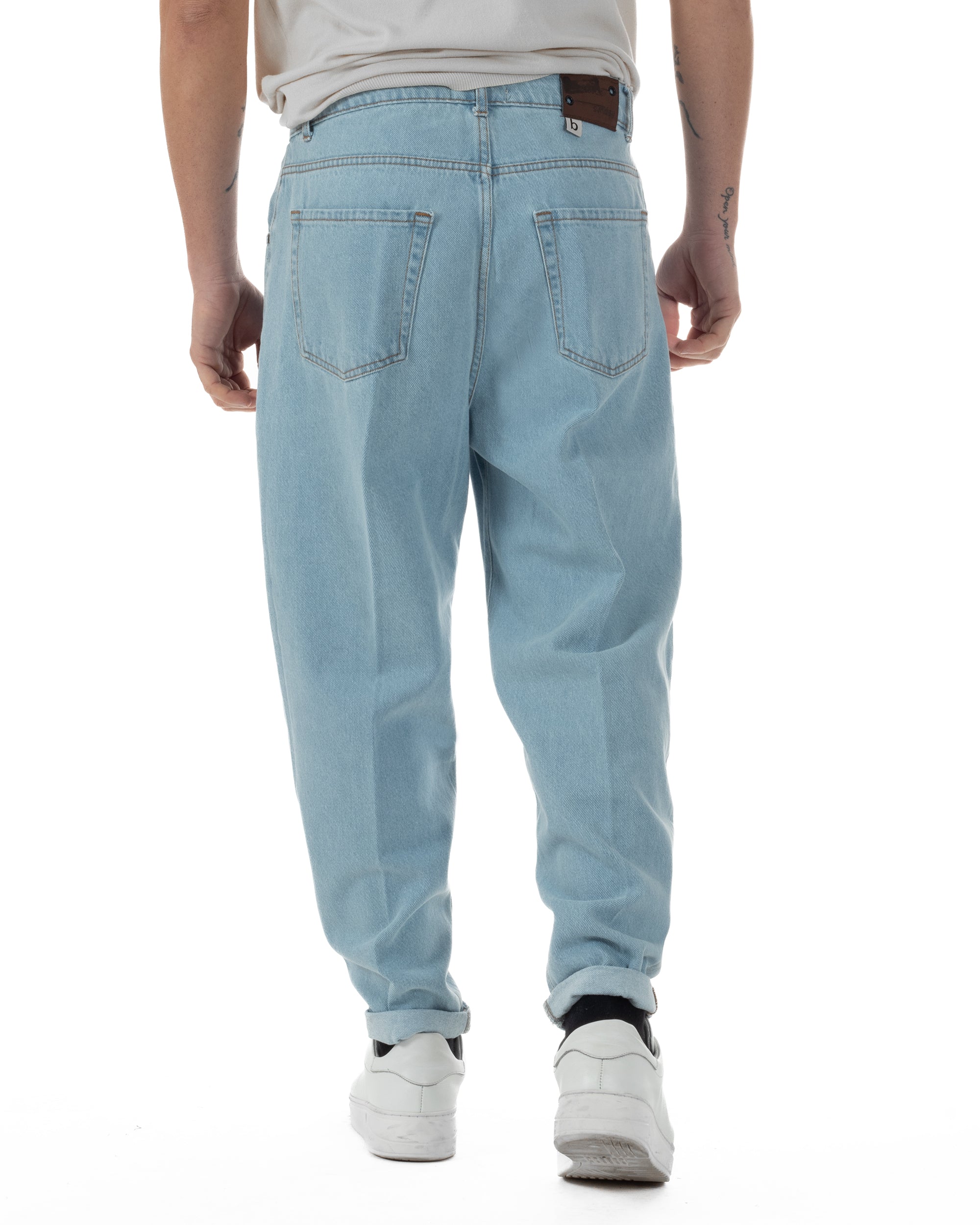 Jeans Uomo Pantaloni Con Laccio Regolatore Casual Basic Denim Chiaro GIOSAL-JS1092A