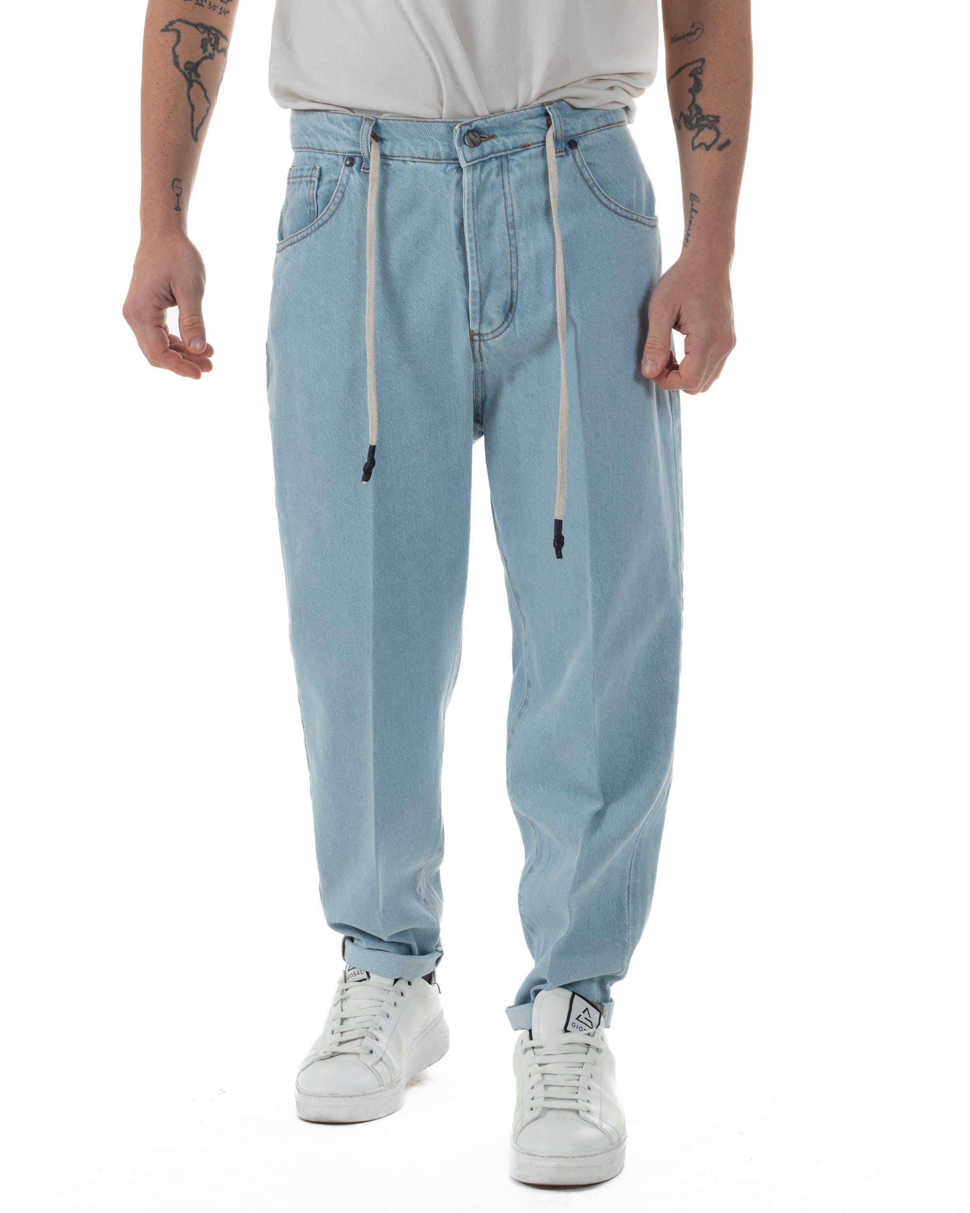 Jeans Uomo Pantaloni Con Laccio Regolatore Casual Basic Denim Chiaro GIOSAL-JS1092A
