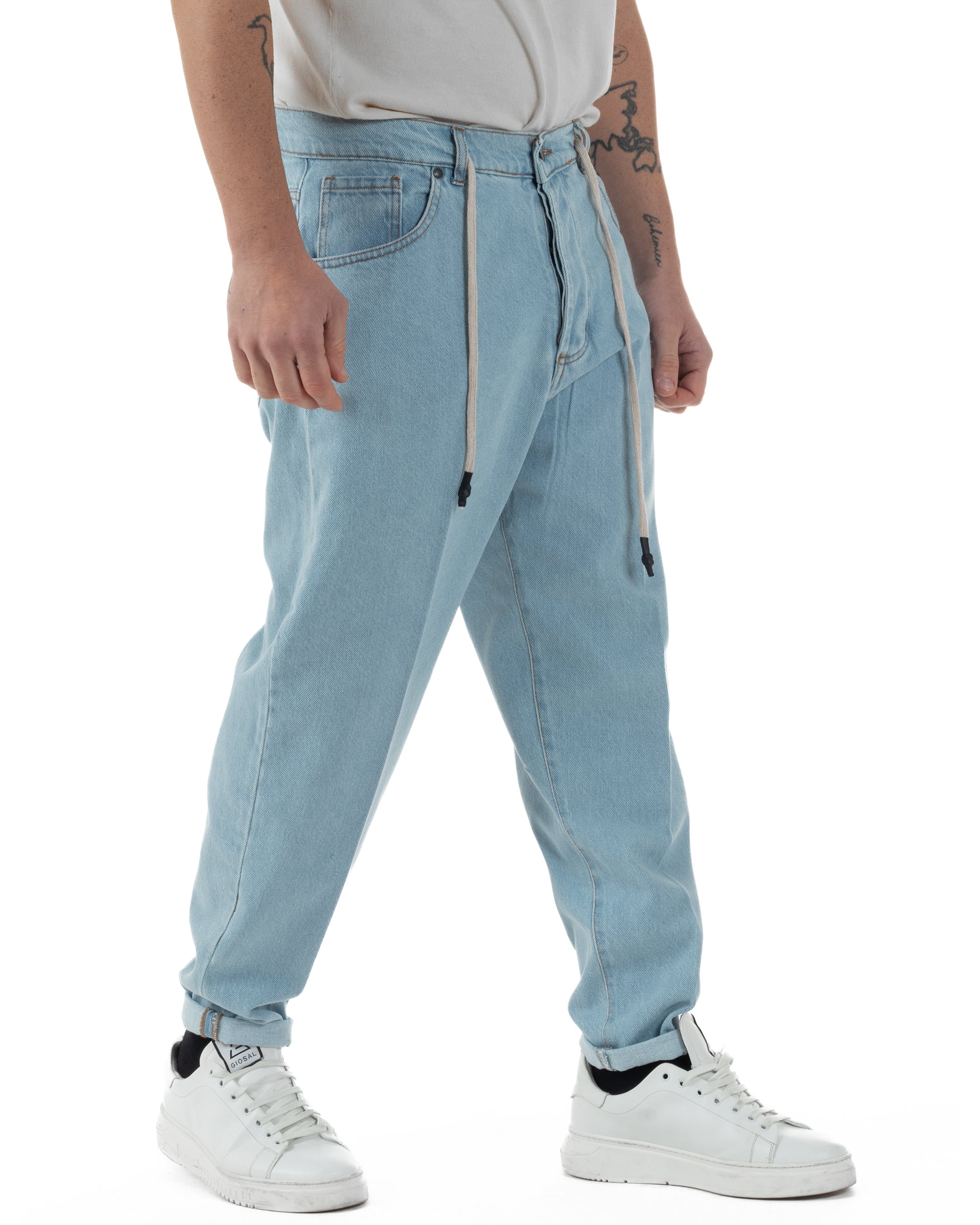 Jeans Uomo Pantaloni Con Laccio Regolatore Casual Basic Denim Chiaro GIOSAL-JS1092A