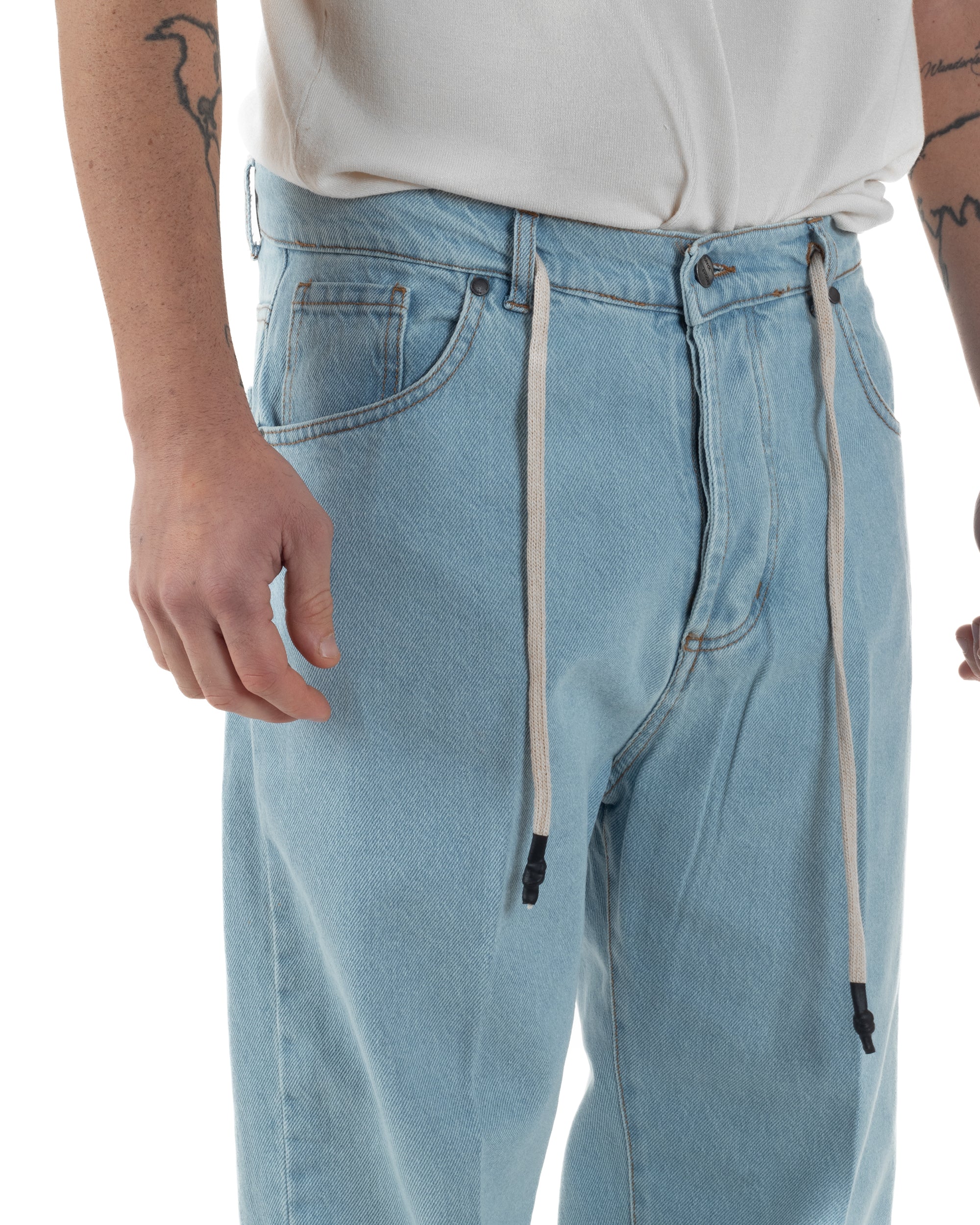 Jeans Uomo Pantaloni Con Laccio Regolatore Casual Basic Denim Chiaro GIOSAL-JS1092A
