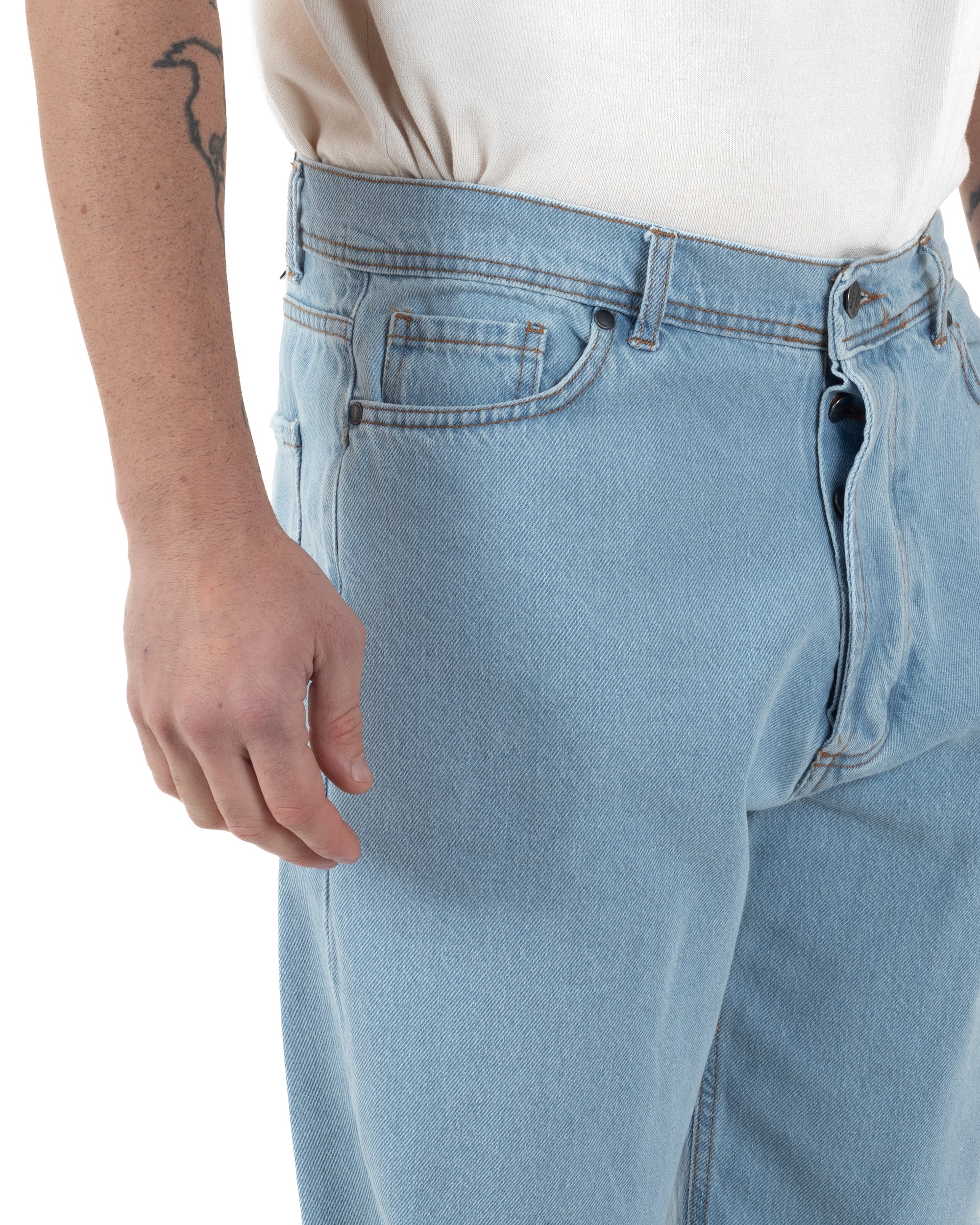 Jeans Uomo Baggy Pantaloni Con Rotture Abrasioni Fondo Largo Taglio Al Ginocchio Denim Chiaro GIOSAL-JS1093A