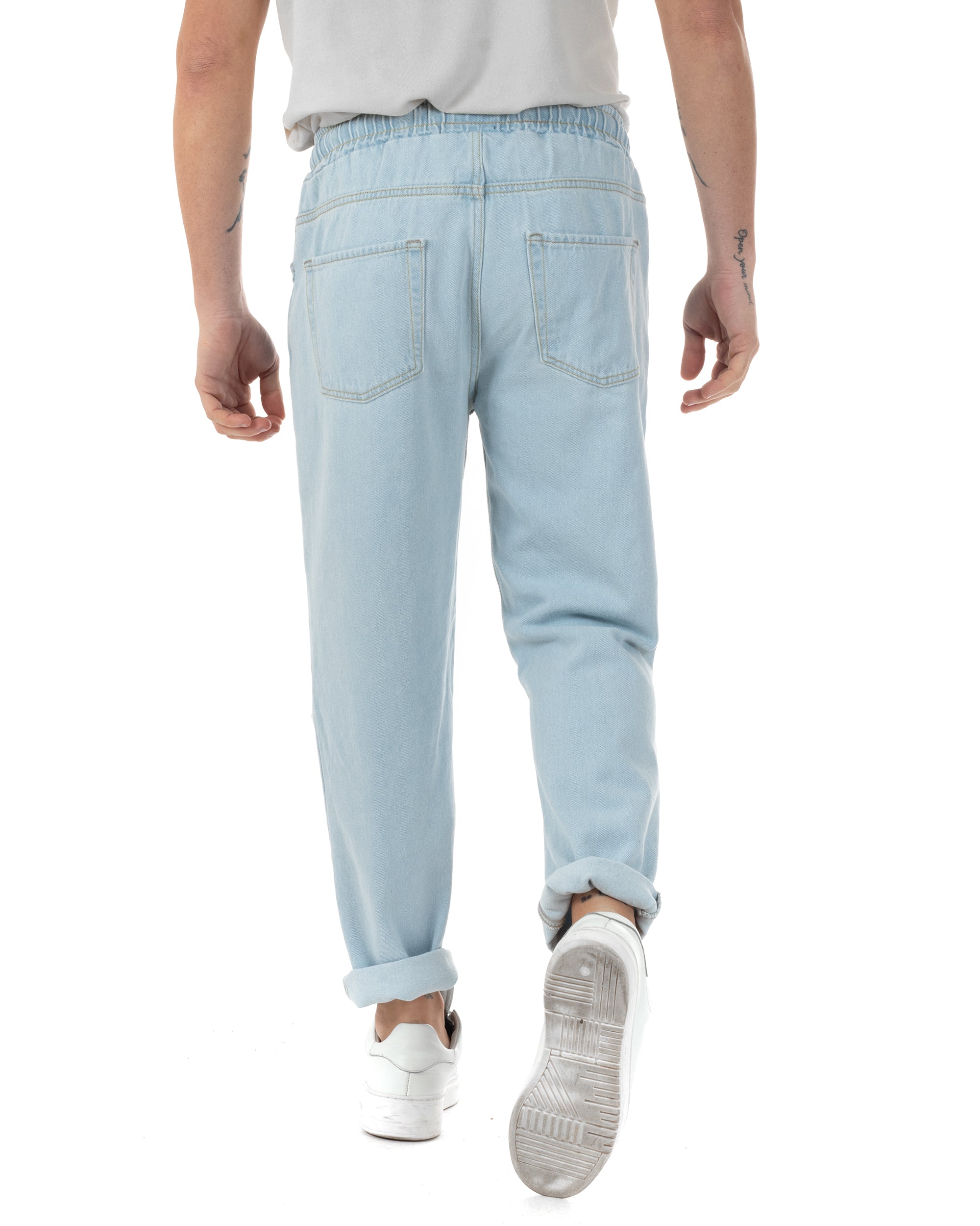 Jeans Uomo Jogger Con Strappi Al Ginocchio Basic Pantalaccio Con Coulisse Loose Fit Denim Chiaro GIOSAL-JS1095A