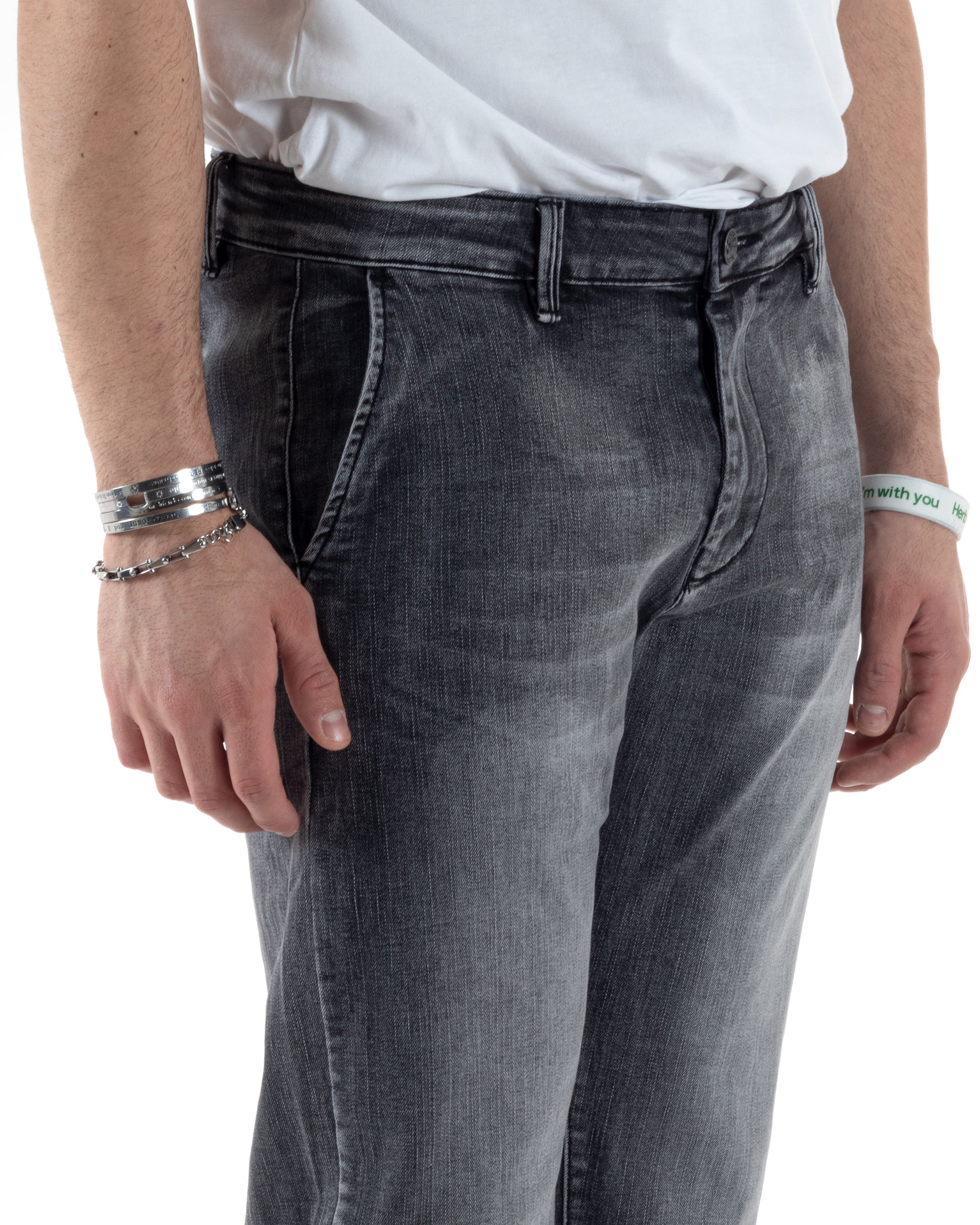 Jeans Uomo Tasca America Pantaloni Slim Fit Stone Washed Denim Grigio GIOSAL-JS1097A