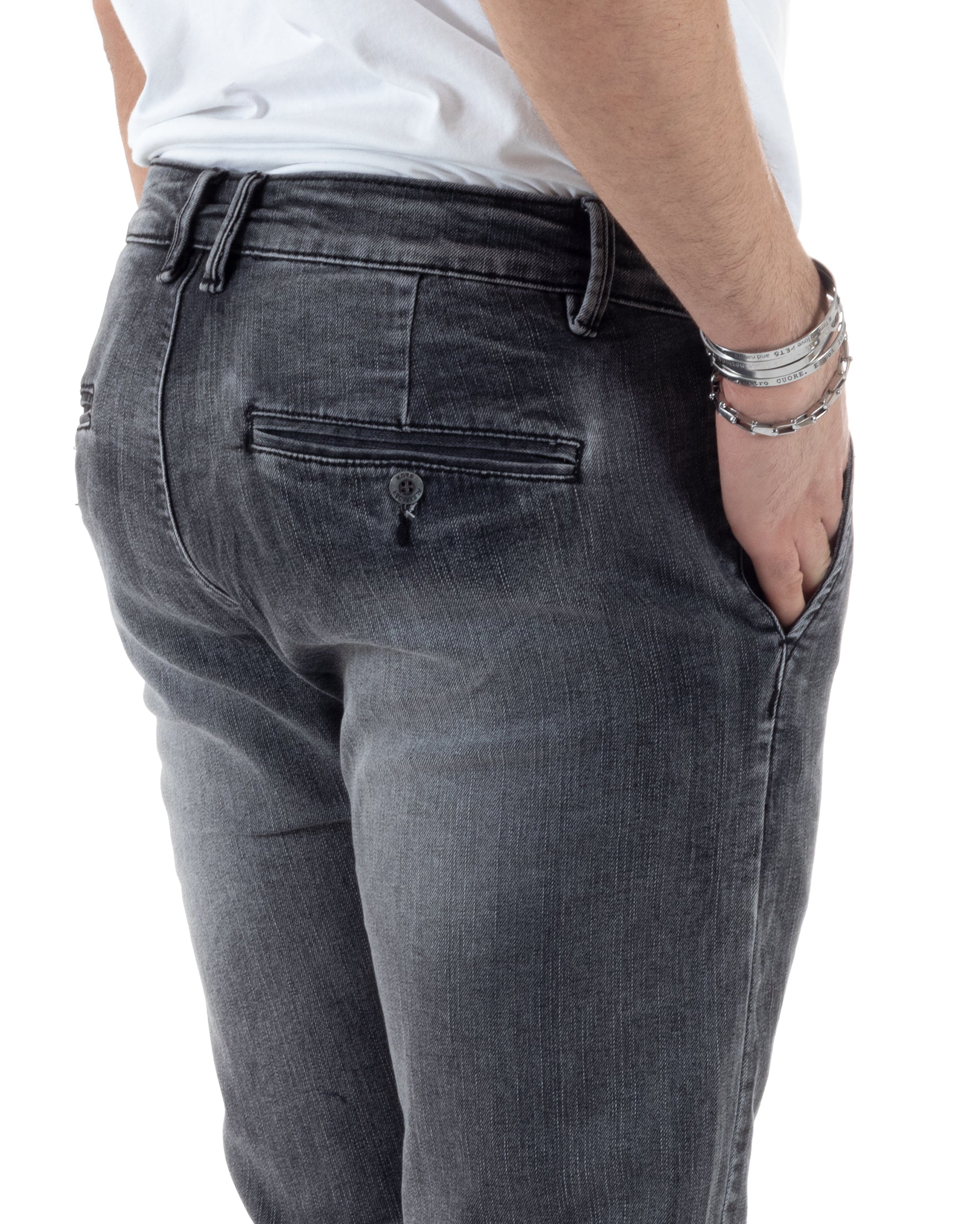 Jeans Uomo Tasca America Pantaloni Slim Fit Stone Washed Denim Grigio GIOSAL-JS1097A