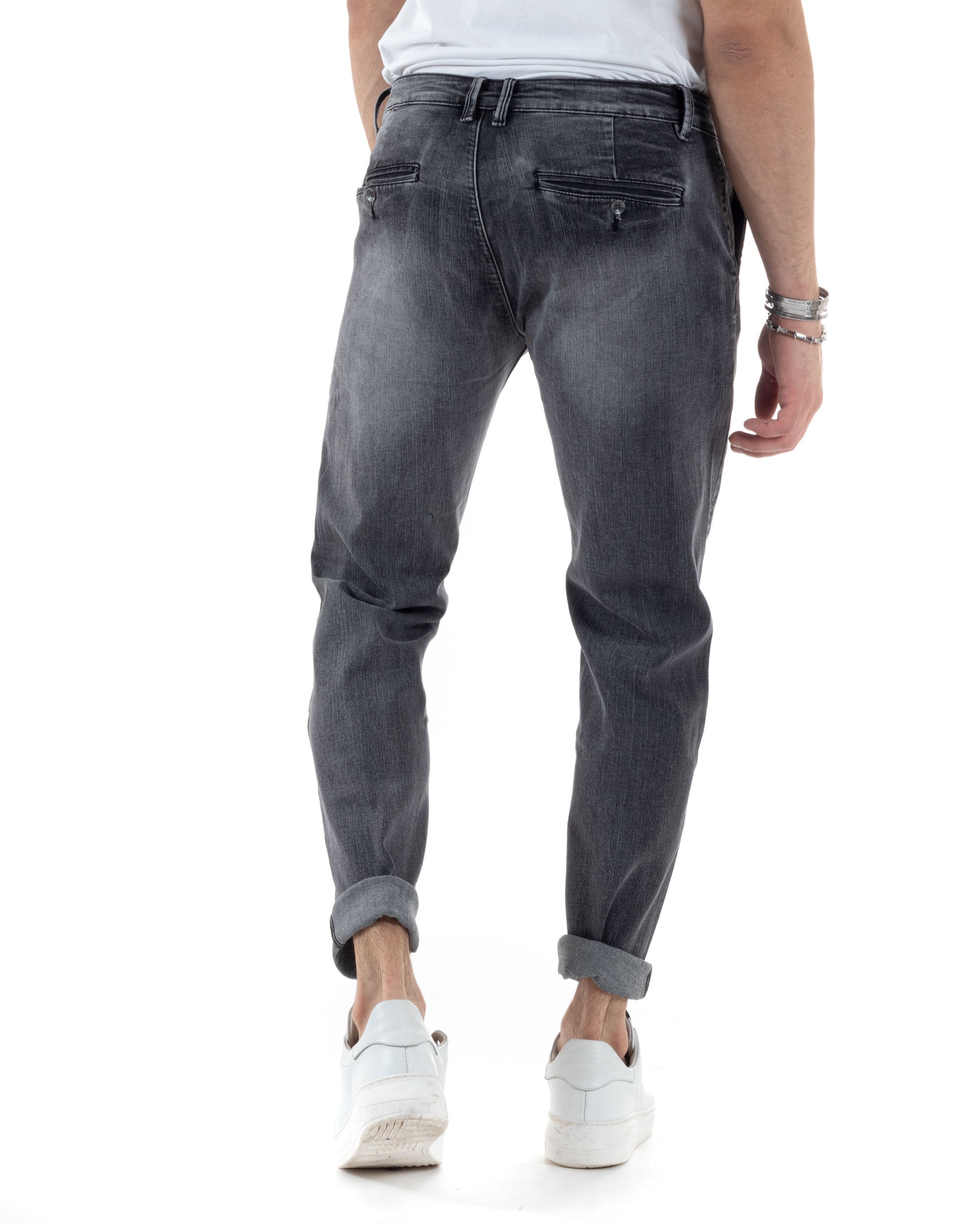 Jeans Uomo Tasca America Pantaloni Slim Fit Stone Washed Denim Grigio GIOSAL-JS1097A